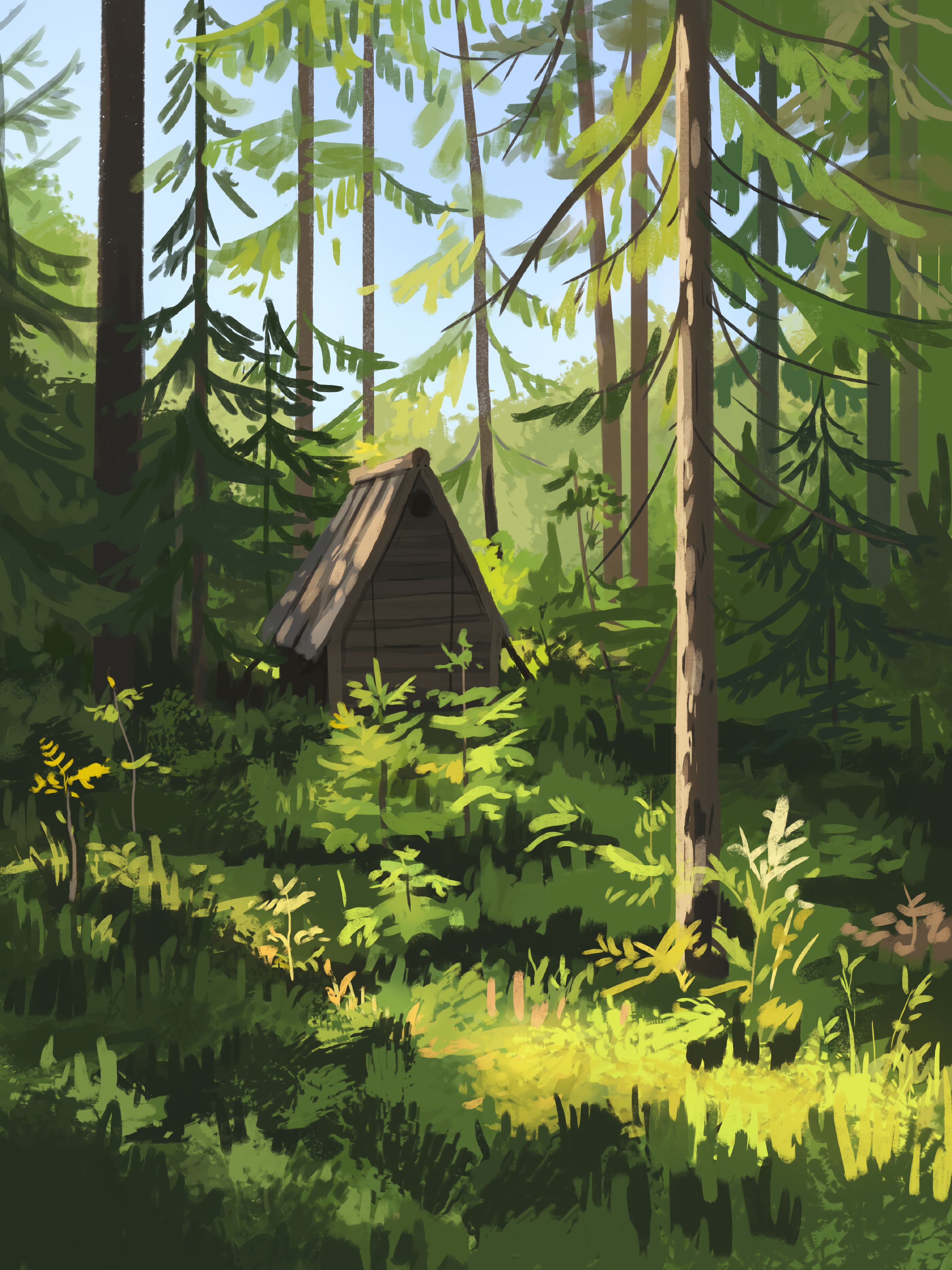 art, forest, hut, paint cellphone