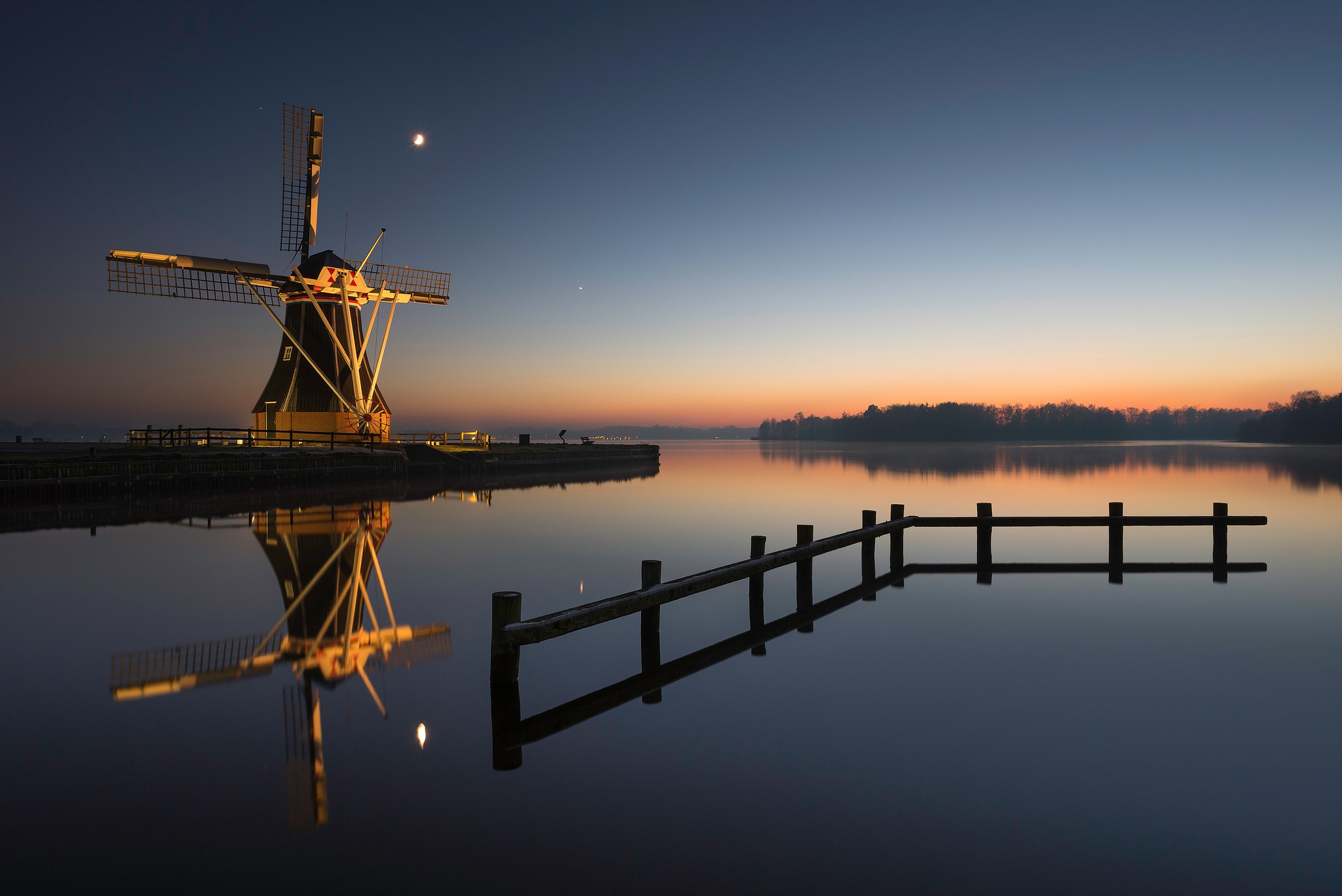 Download mobile wallpaper Reflection, Netherlands, Windmill, Man Made for free.