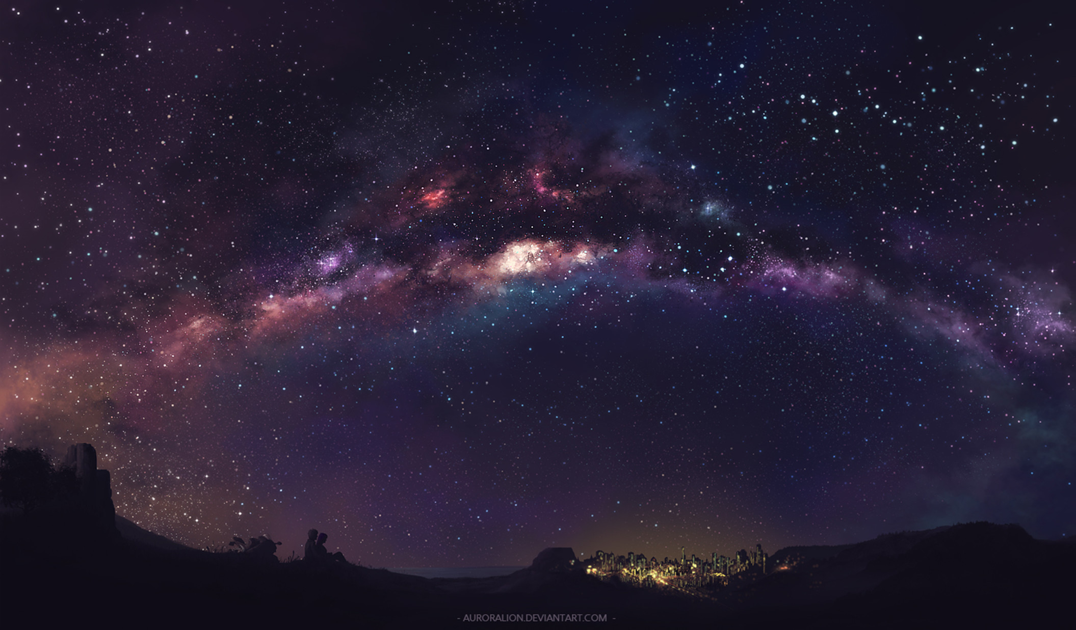 Free download wallpaper Anime, Sky, Stars, Night, Light, Original, Aurora Australis on your PC desktop