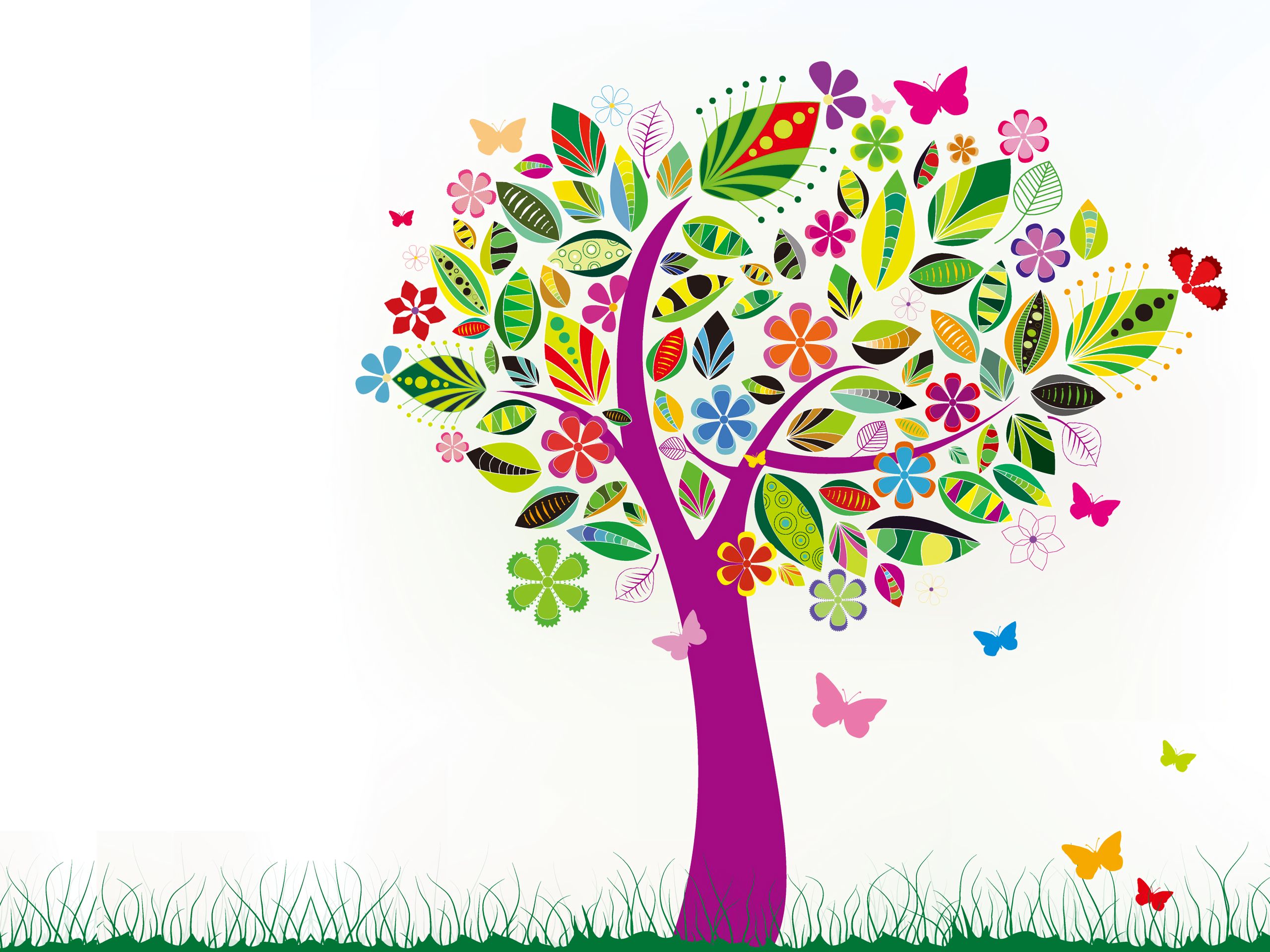 Скачати мобільні шпалери Квітка, Дерево, Метелик, Барвистий, Художній, Кольори безкоштовно.