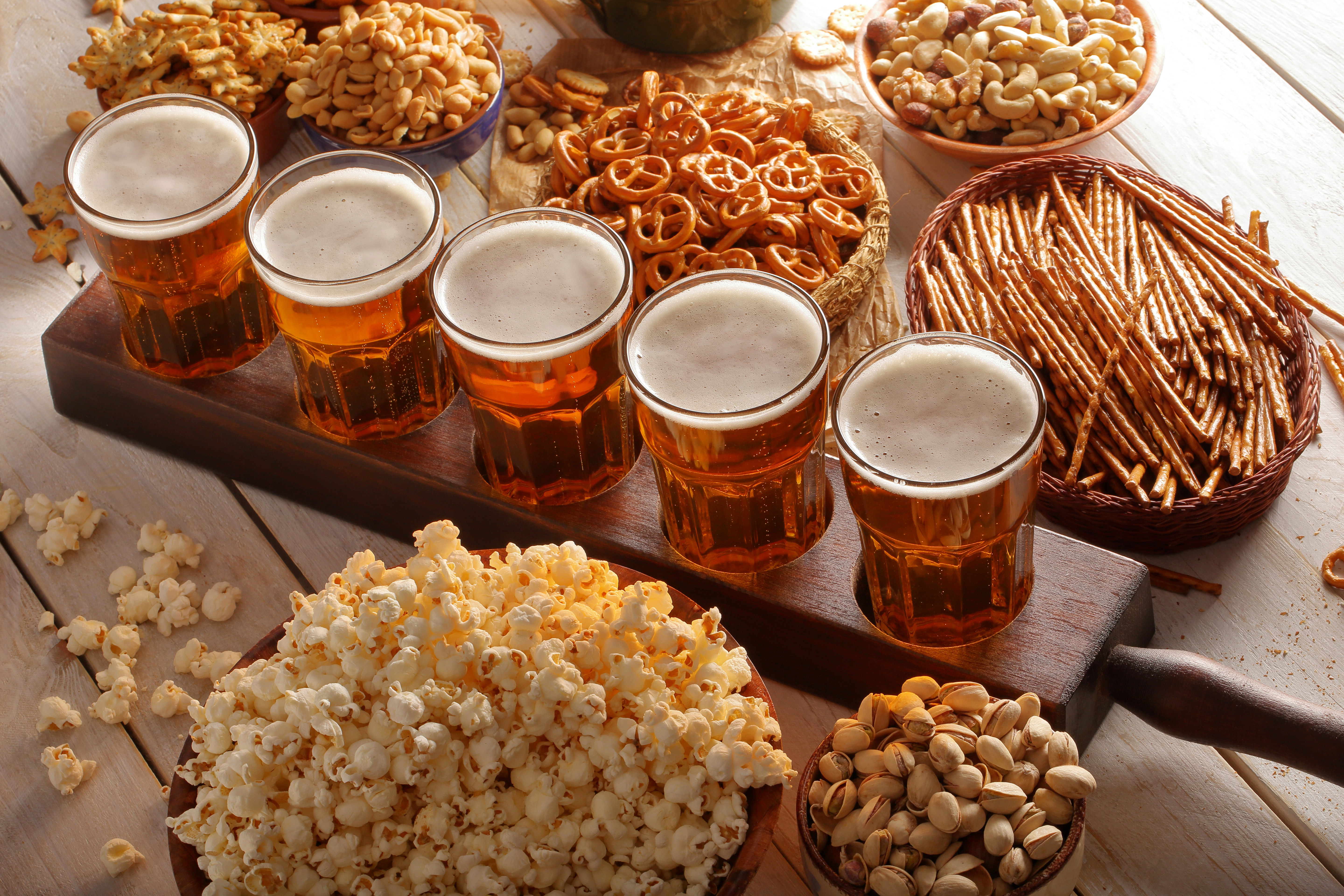 popcorn, beer, food, drink, glass