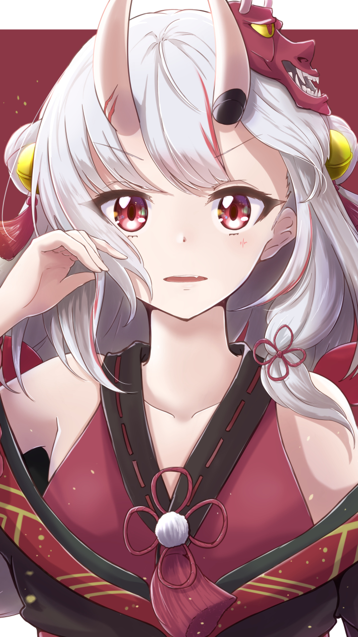 Download mobile wallpaper Anime, Horns, Red Eyes, White Hair, Virtual Youtuber, Hololive, Nakiri Ayame for free.