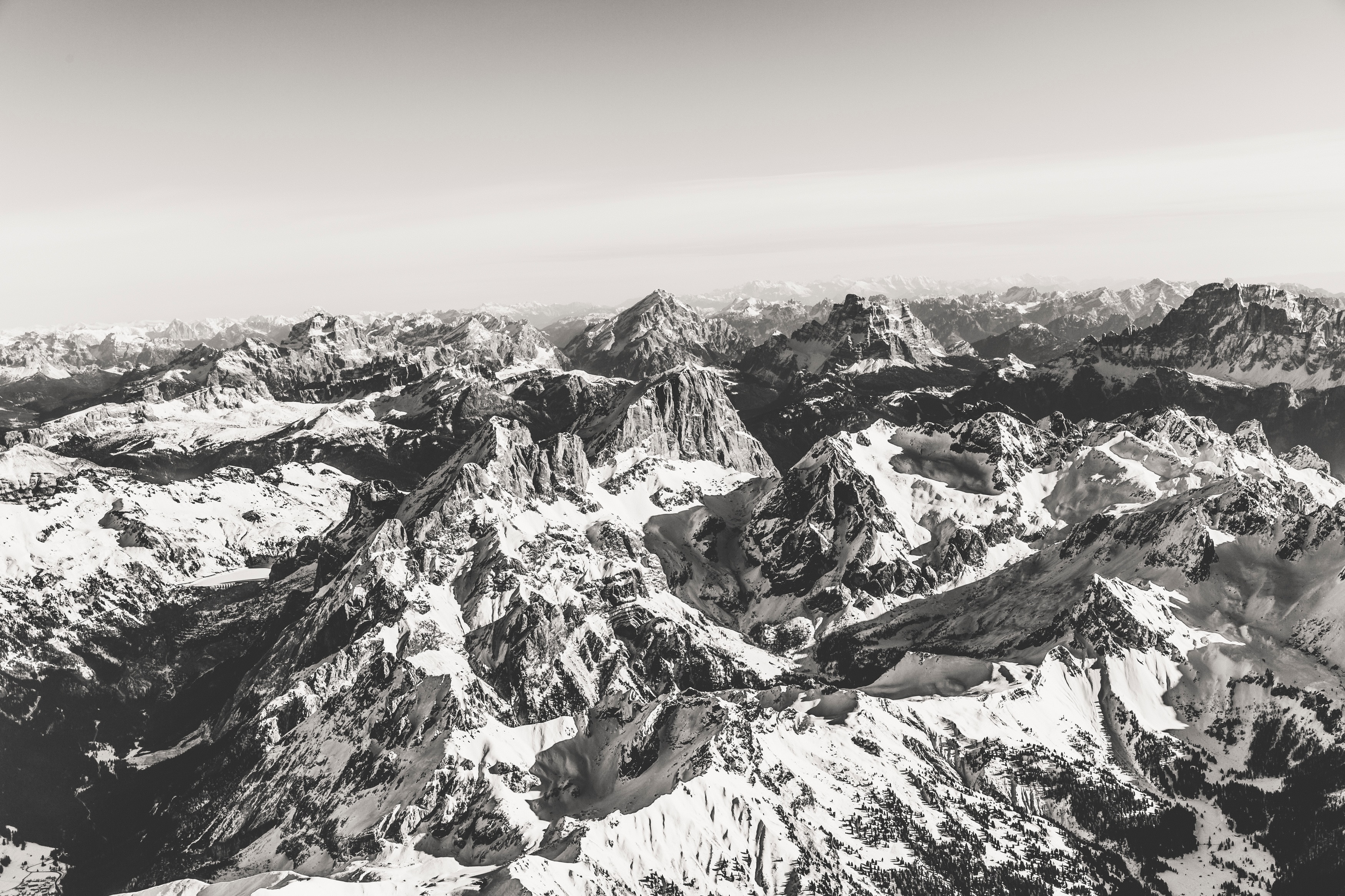 Free download wallpaper Nature, Mountains, View From Above, Bw, Vertex, Chb, Landscape, Tops on your PC desktop