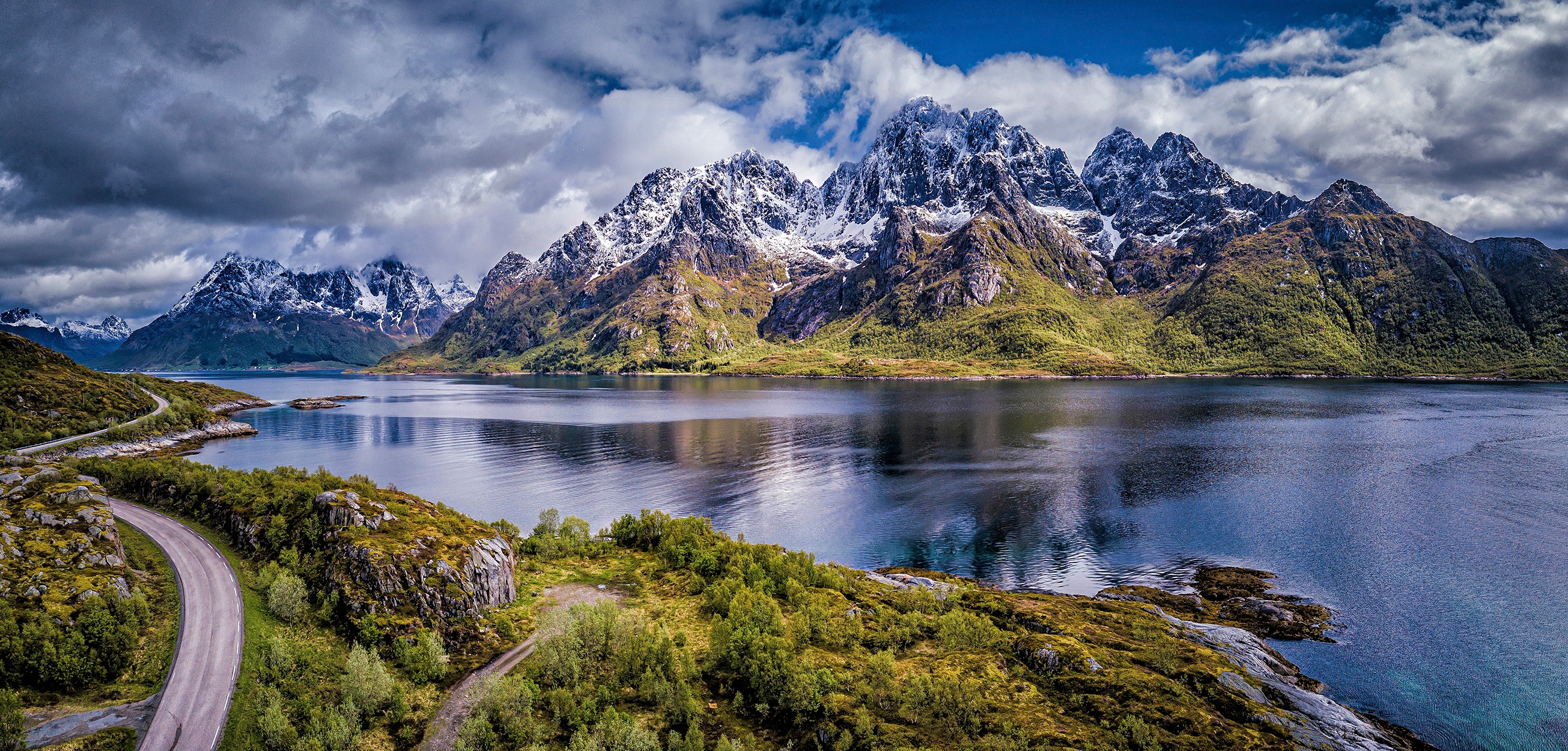 Download mobile wallpaper Mountain, Road, Norway, Photography, Lofoten, Lofoten Islands, Fjord for free.