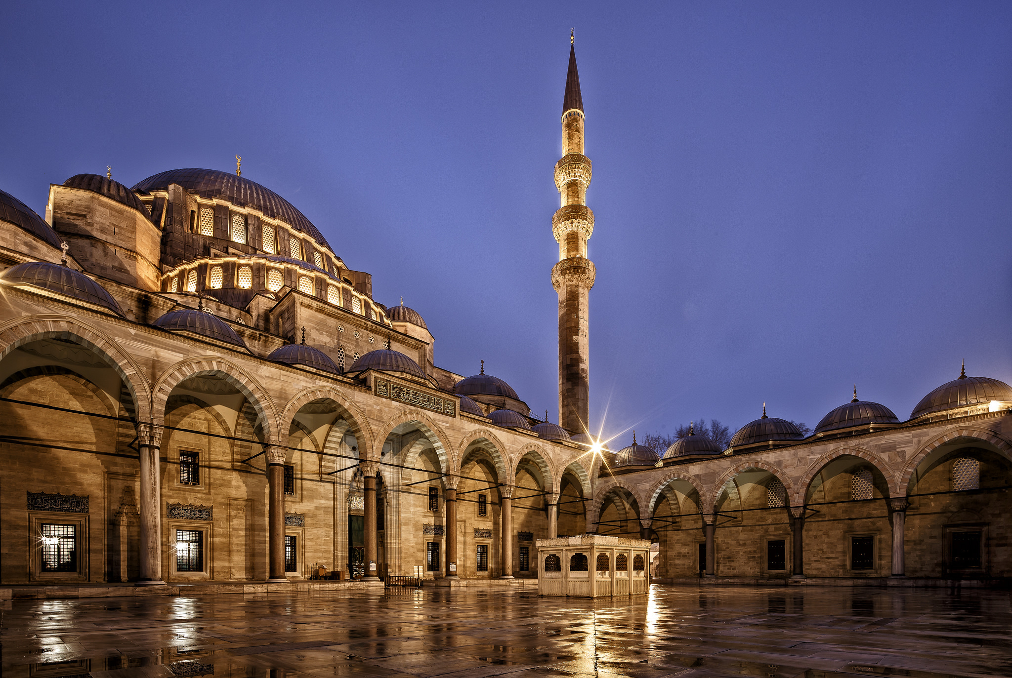 Download mobile wallpaper Night, Architecture, Building, Dome, Mosque, Istanbul, Religious, Suleymaniye Mosque, Mosques for free.