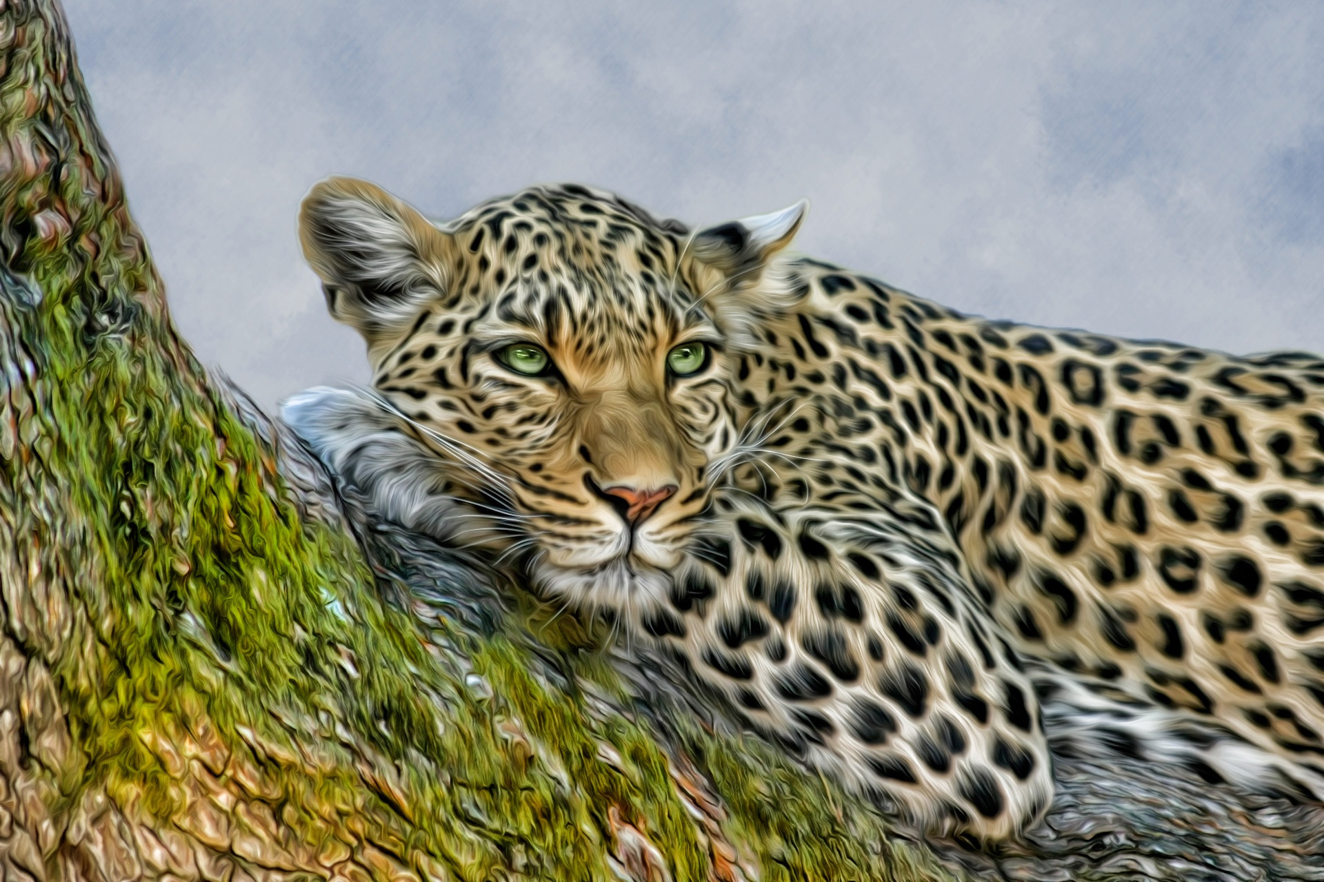Laden Sie das Tiere, Katzen, Leopard, Ölgemälde-Bild kostenlos auf Ihren PC-Desktop herunter