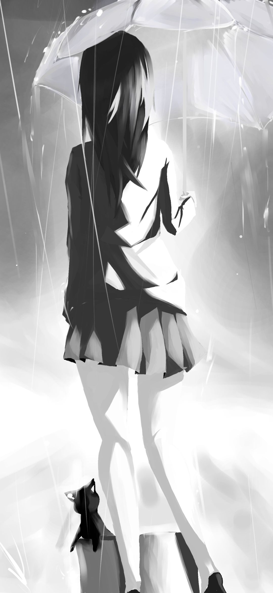 Download mobile wallpaper Anime, Rain, Cat, Umbrella, Original for free.