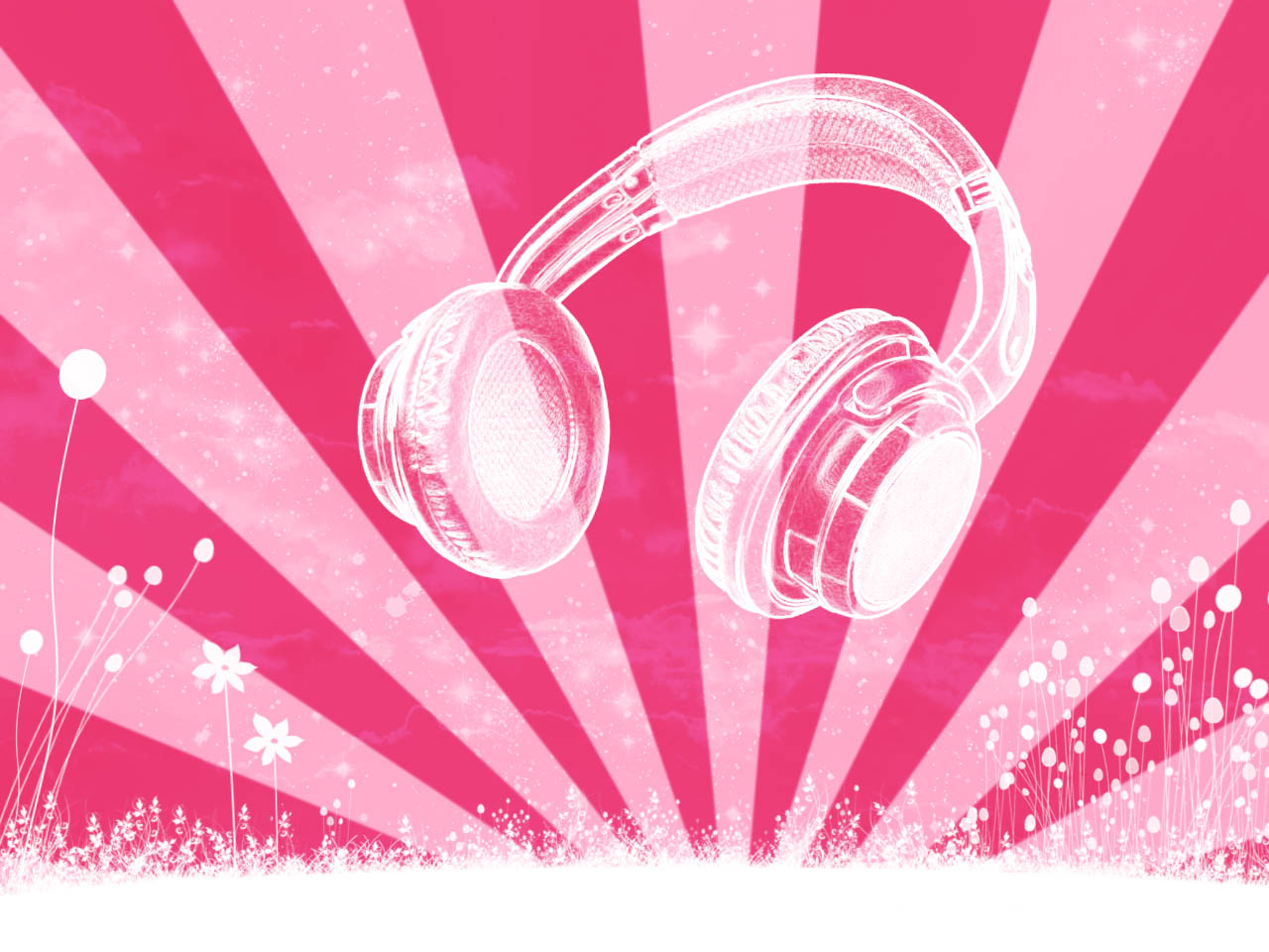 pink, music, headphones