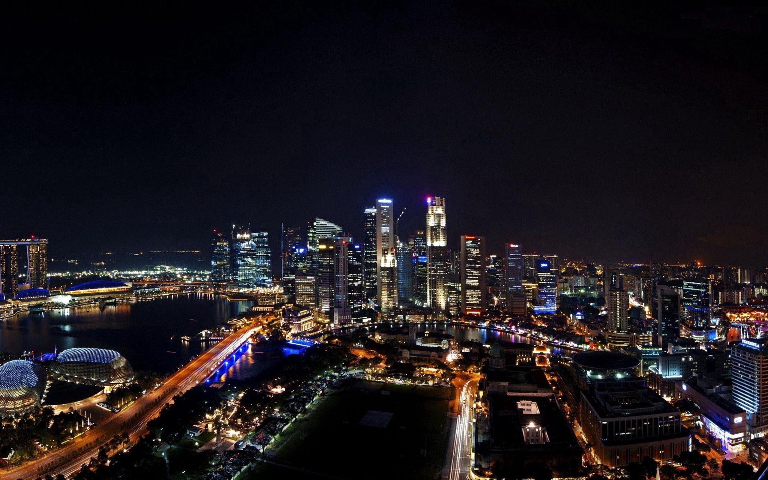 Скачати мобільні шпалери Міста, Ніч, Місто, Панорама, Сінгапур, Сінґапур безкоштовно.