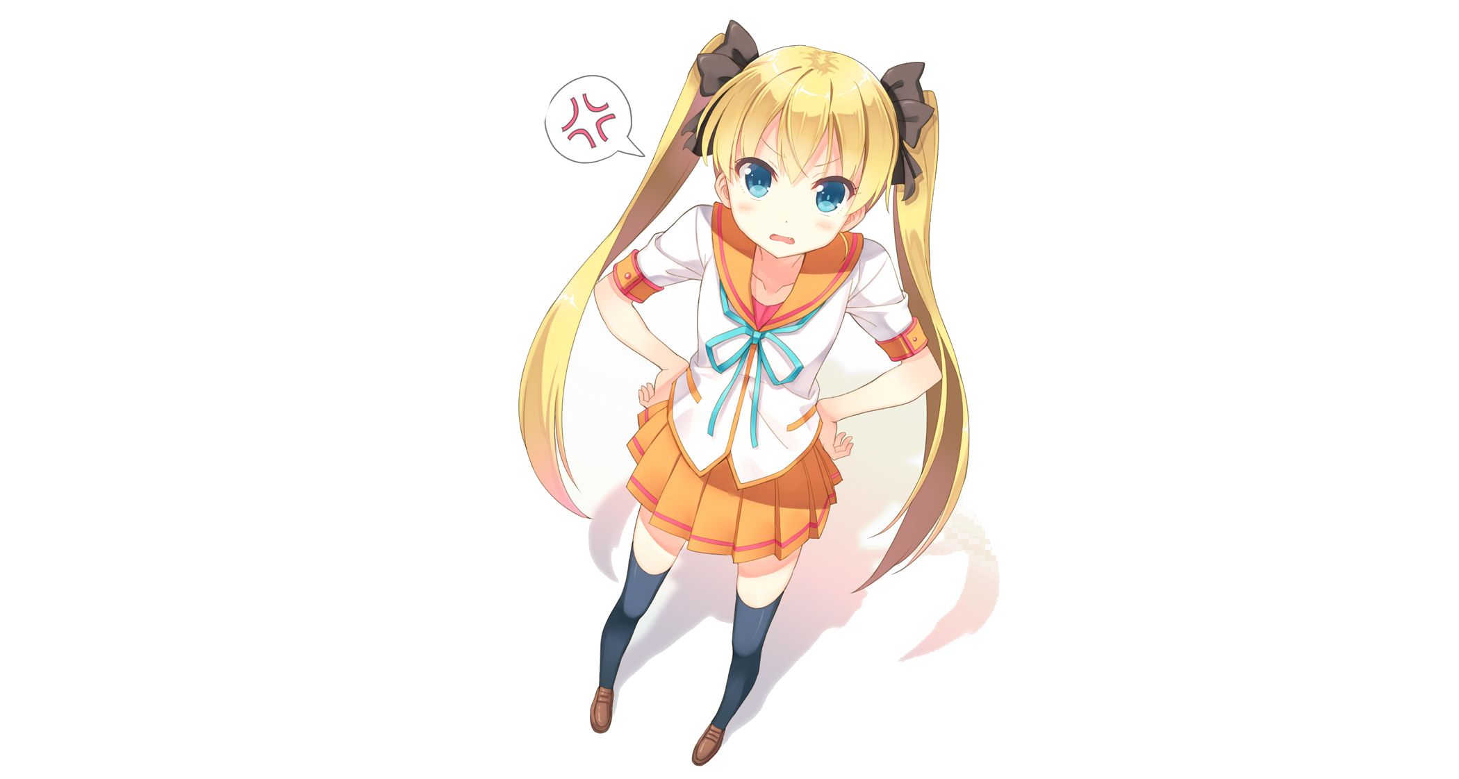Free download wallpaper Anime, Blonde, Skirt, Original, School Uniform, Twintails on your PC desktop
