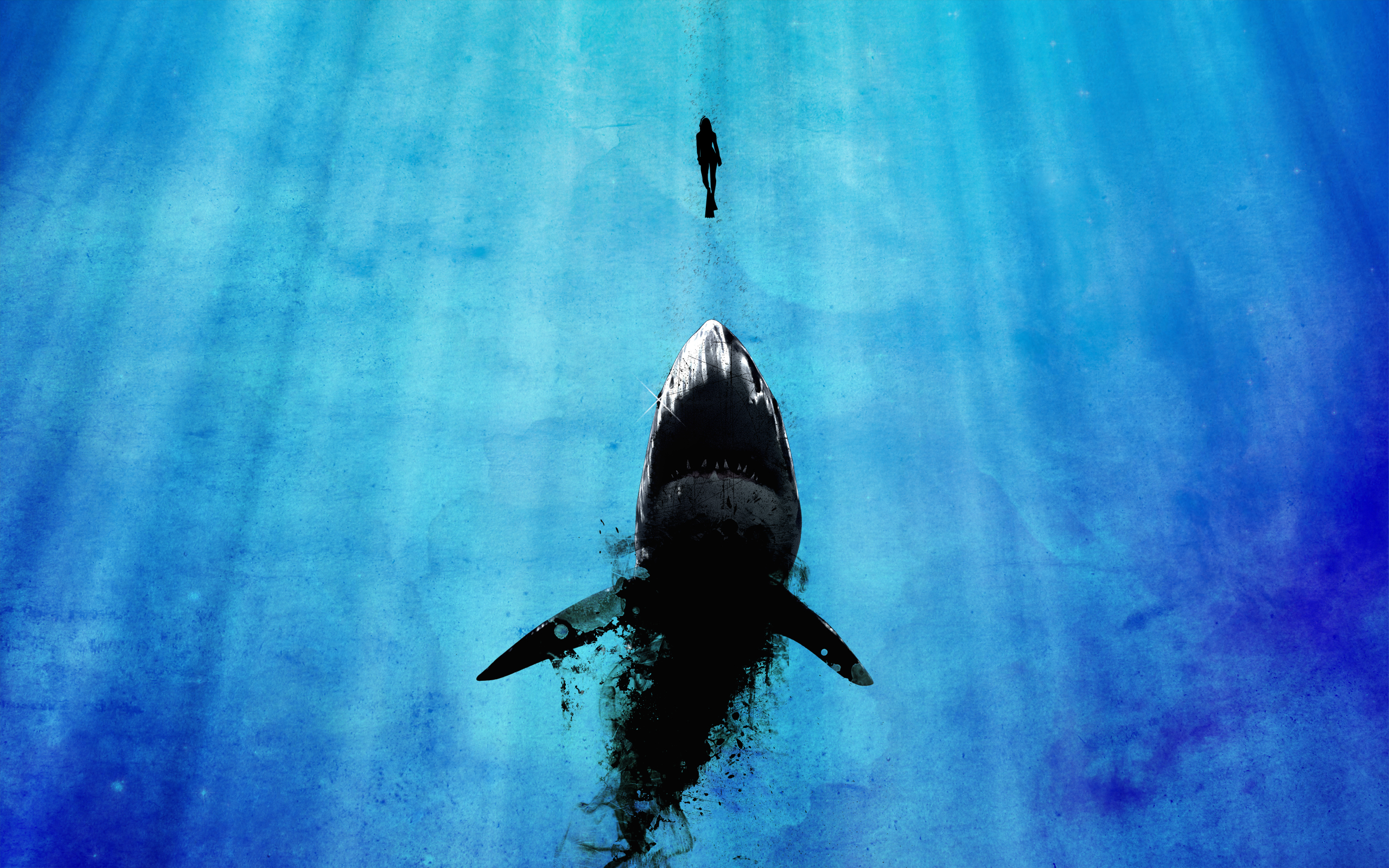 human, movie, deep blue sea, blue, shark, water