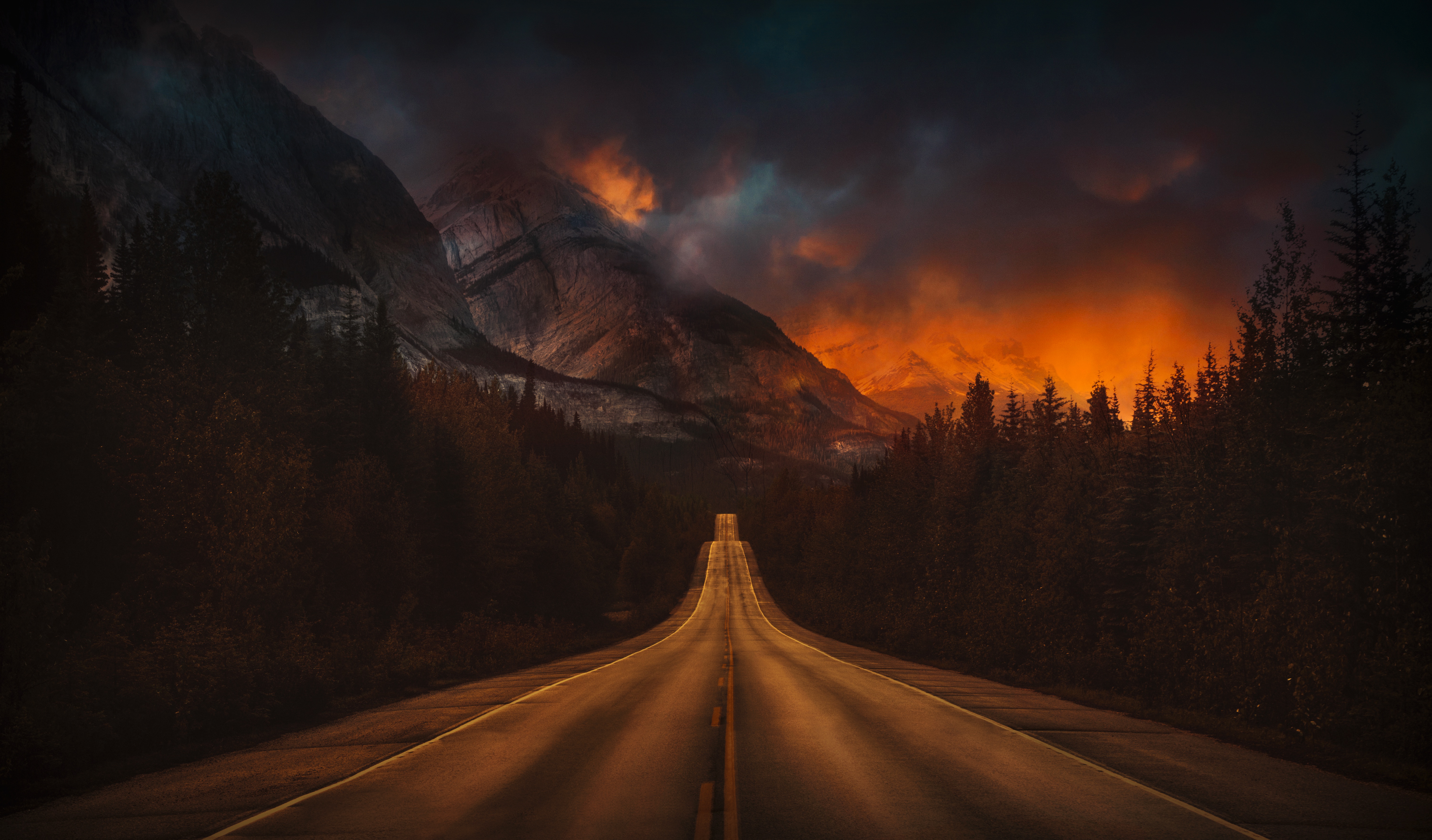 Free download wallpaper Nature, Night, Mountain, Road, Man Made on your PC desktop