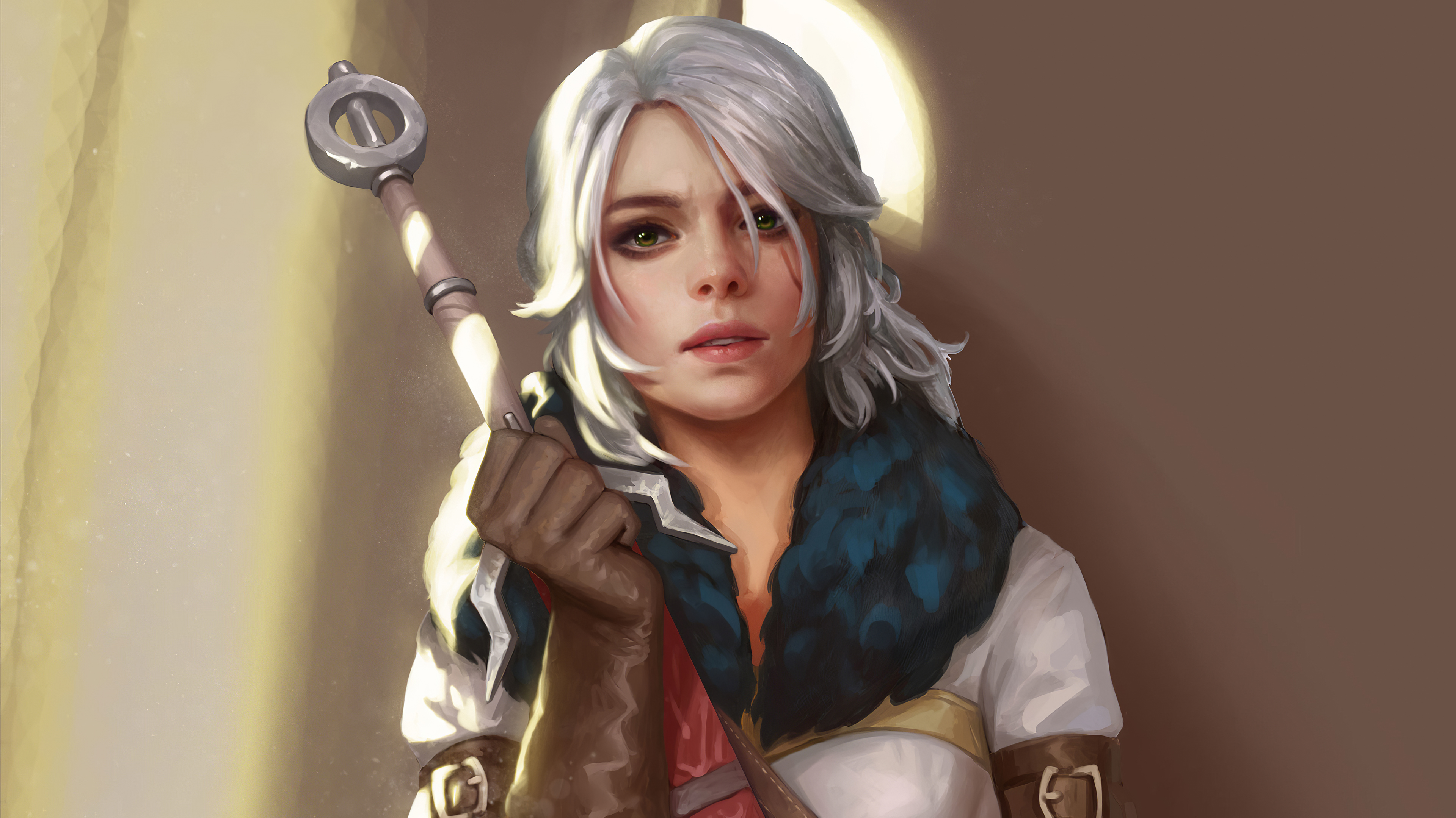 Free download wallpaper Green Eyes, Video Game, White Hair, Woman Warrior, The Witcher, The Witcher 3: Wild Hunt, Ciri (The Witcher) on your PC desktop