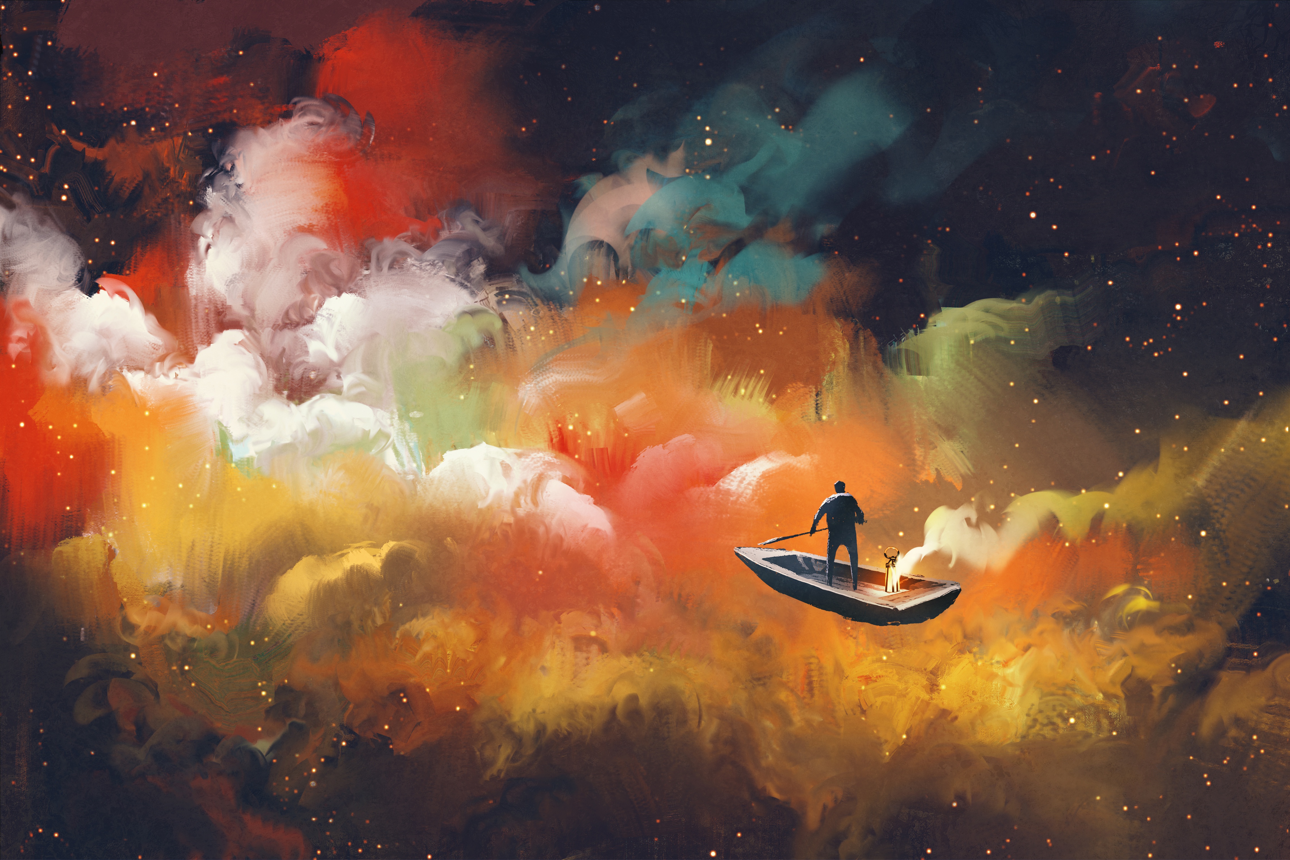 Скачать обои бесплатно Космос, Лодка, Облако, Художественные картинка на рабочий стол ПК