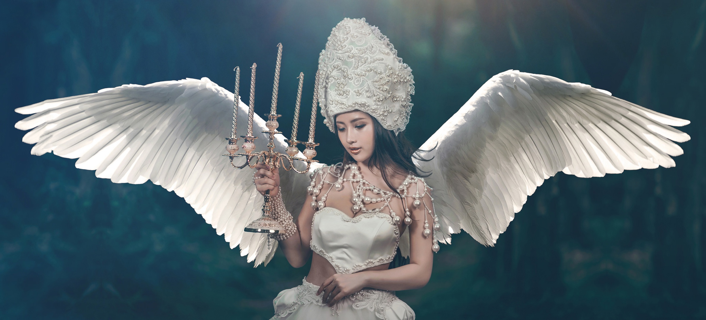 Laden Sie das Engel, Flügel, Kerze, Modell, Frauen, Kopfschmuck, Schwarzes Haar, Asiatinnen-Bild kostenlos auf Ihren PC-Desktop herunter
