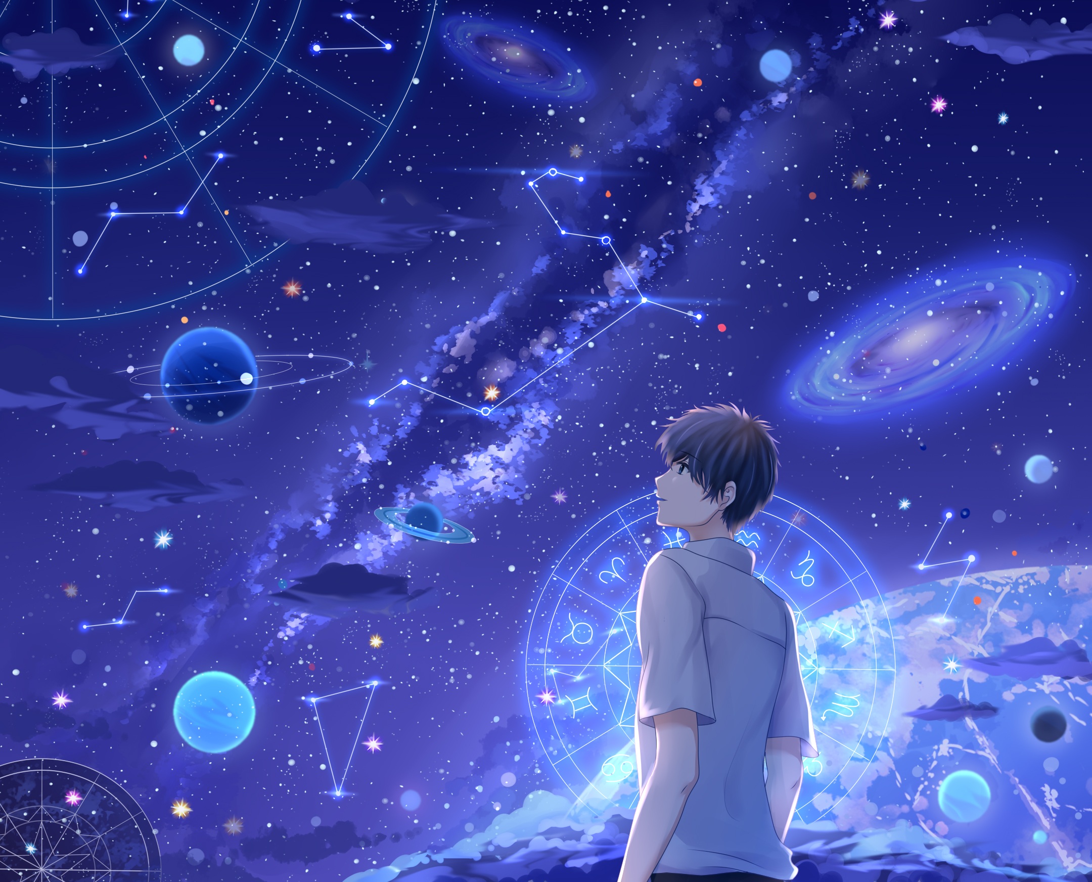 Free download wallpaper Anime, Starry Sky, Milky Way, Galaxy, Planet, Original on your PC desktop