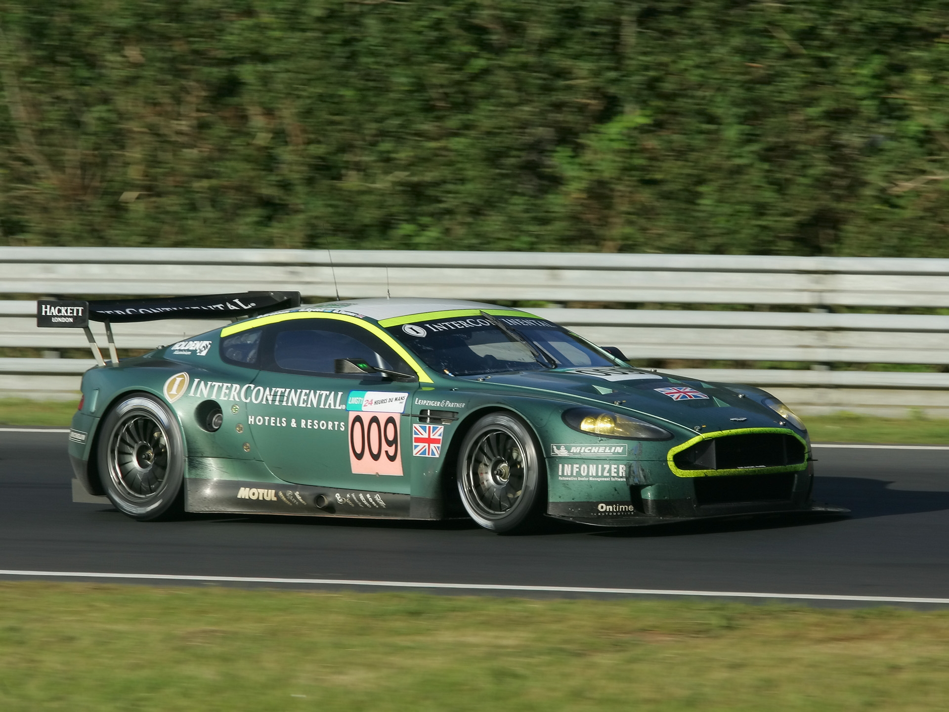 green, sports, auto, trees, grass, aston martin, cars, side view, speed, style, 2005, racing car, dbr9