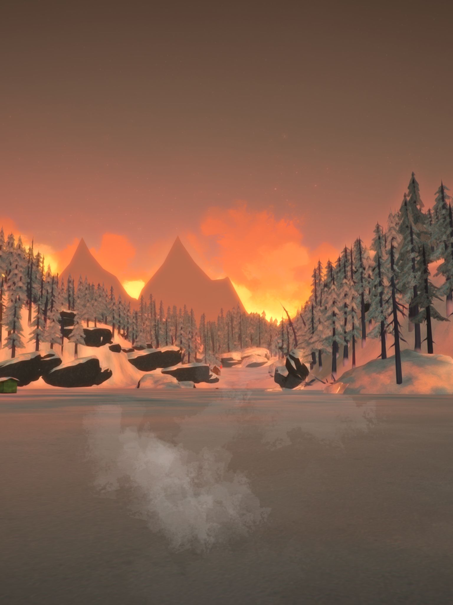 Download mobile wallpaper Sunset, Mountain, Lake, Video Game, The Long Dark for free.