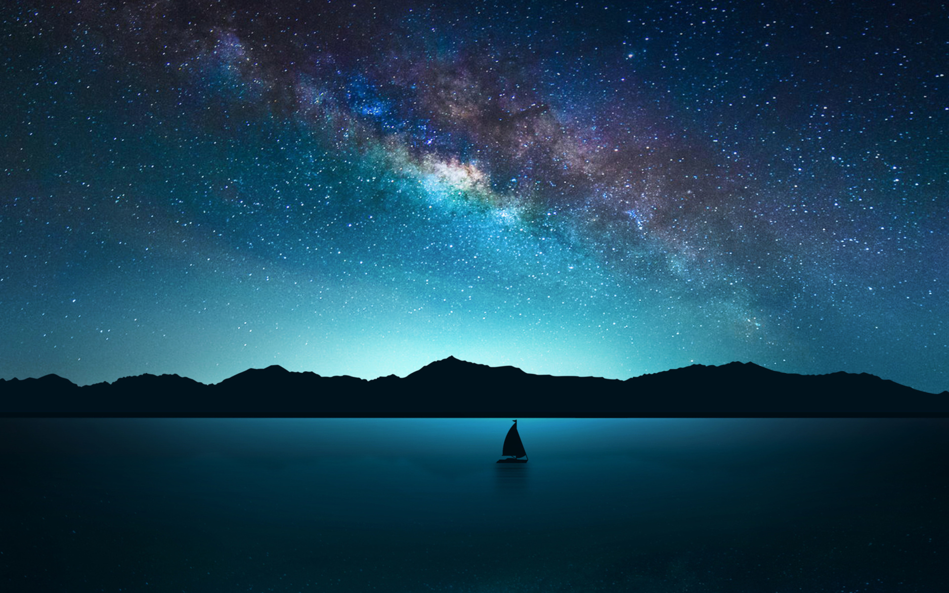 Download mobile wallpaper Sky, Sea, Stars, Ocean, Starry Sky, Earth, Milky Way, Sailboat, Vehicles for free.
