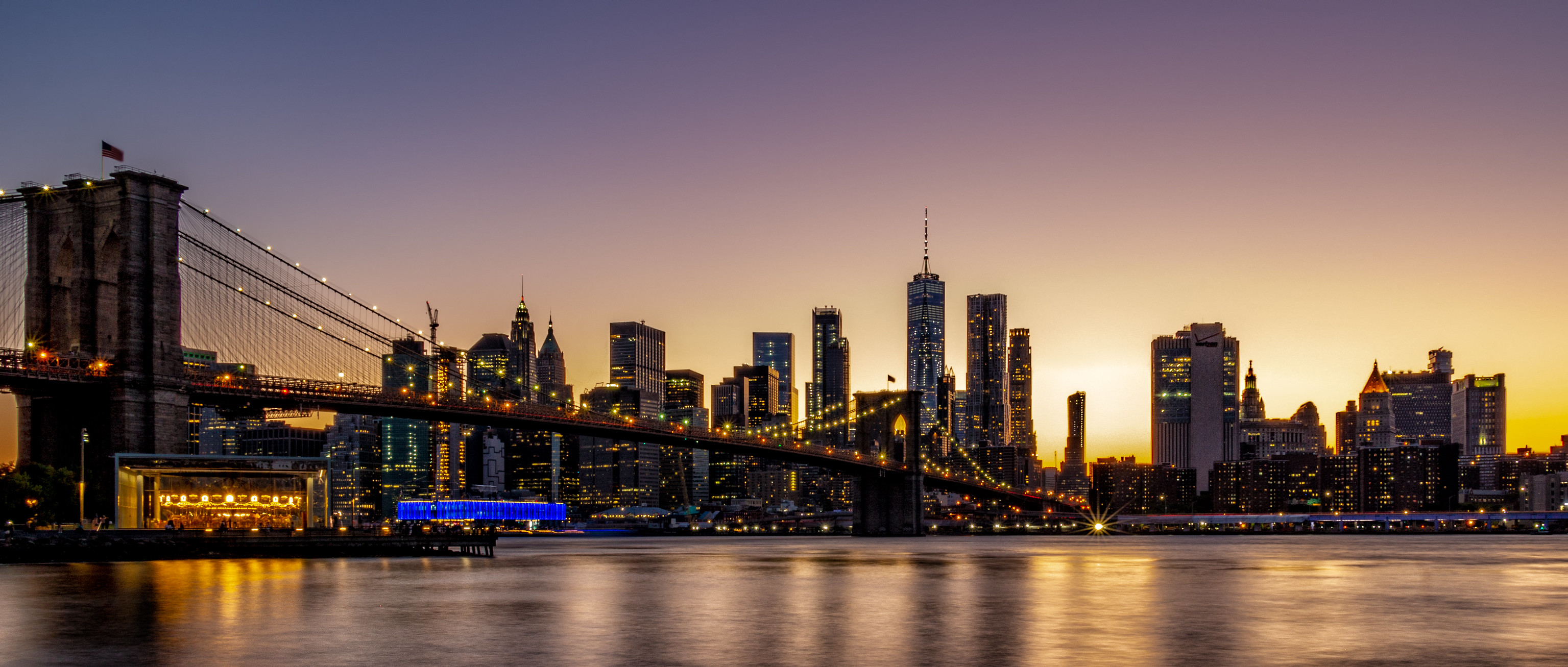 Скачать картинку Города, Закат, Мост, Нью Йорк, Сделано Человеком в телефон бесплатно.