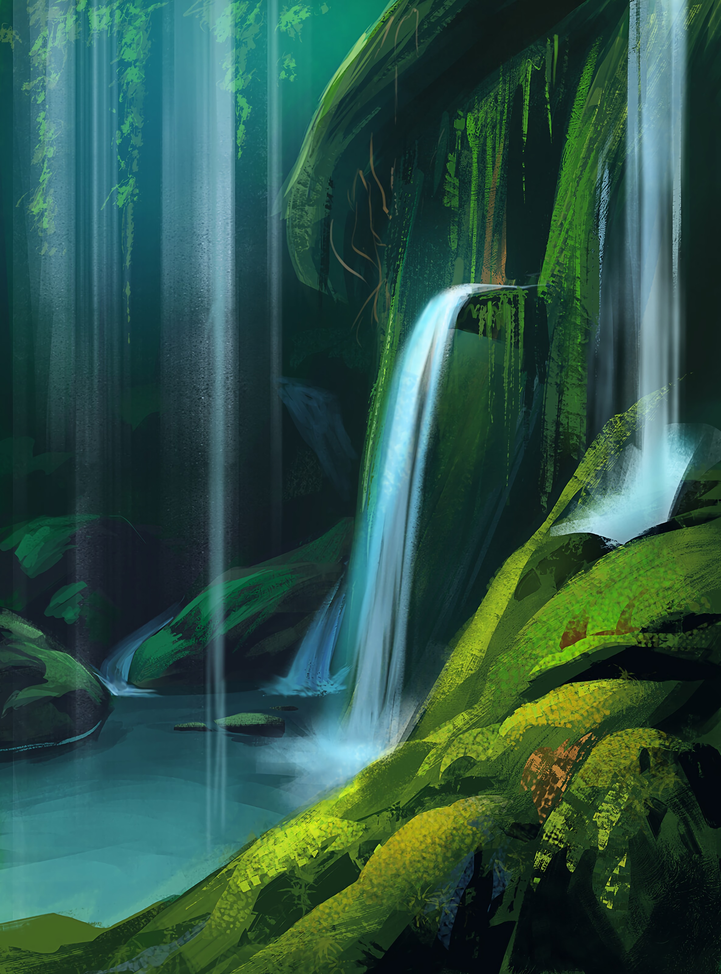 Download mobile wallpaper Rock, Waterfall, Water, Art for free.