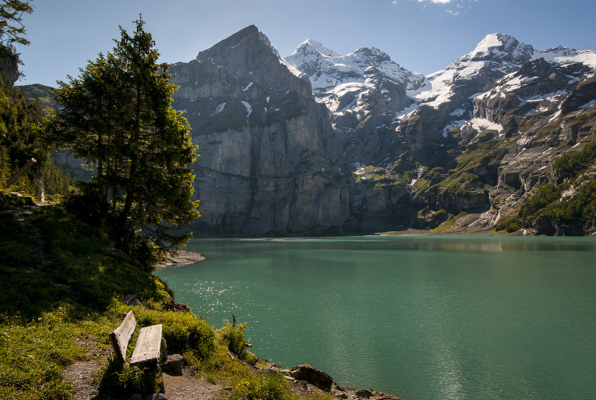 265973壁紙のダウンロード写真撮影, 湖, ベンチ, 風景, 山, スイス, 木-スクリーンセーバーと写真を無料で