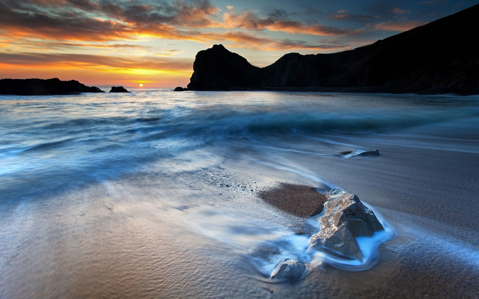 26546 descargar imagen playa, paisaje, puesta del sol, mar, ondas: fondos de pantalla y protectores de pantalla gratis
