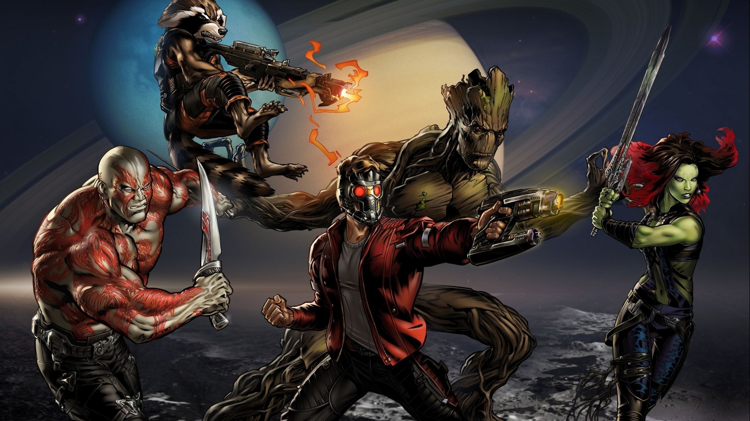 comics, guardians of the galaxy, drax the destroyer, gamora, groot, rocket raccoon, star lord