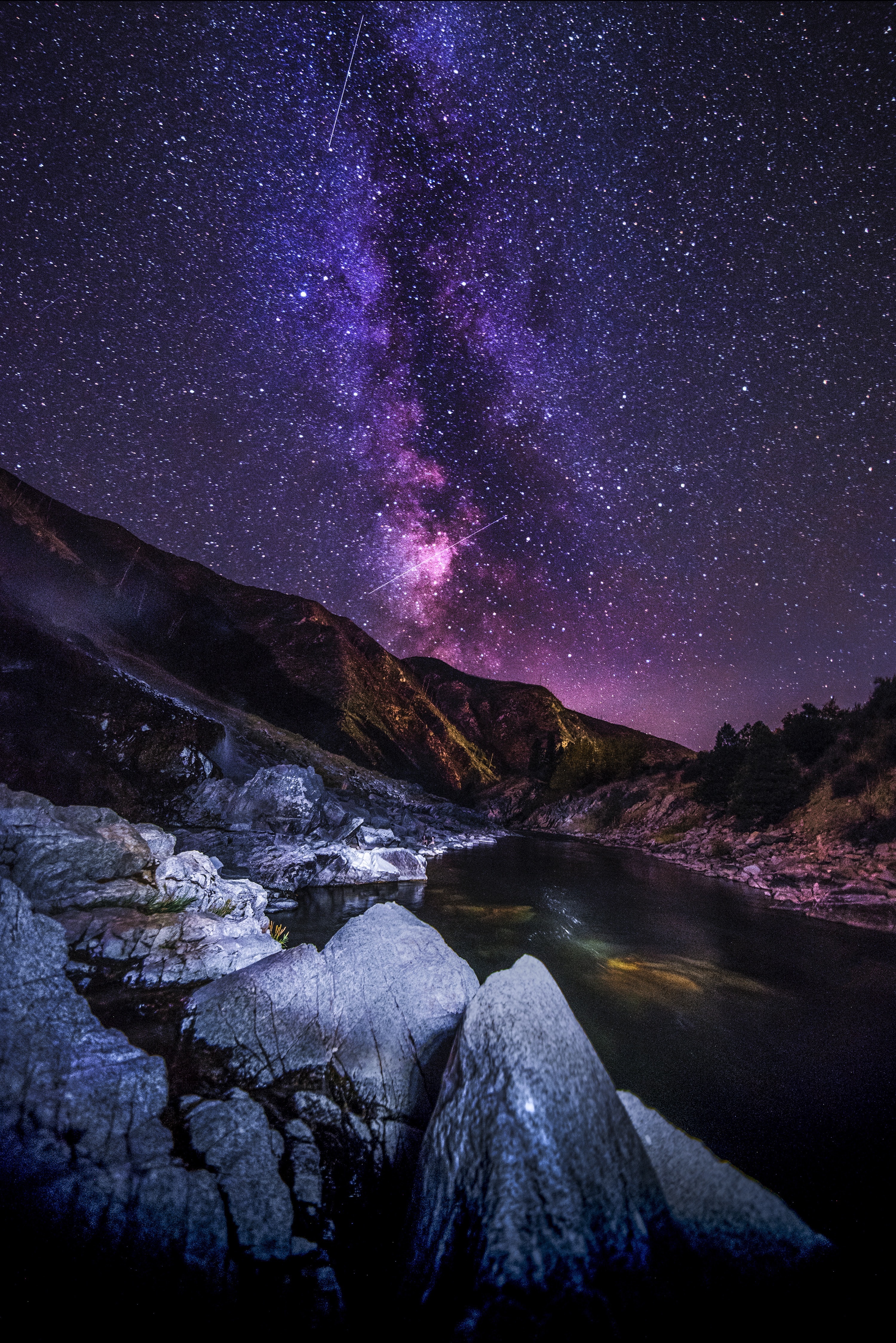 rivers, starry sky, nature, landscape, mountains, night cellphone