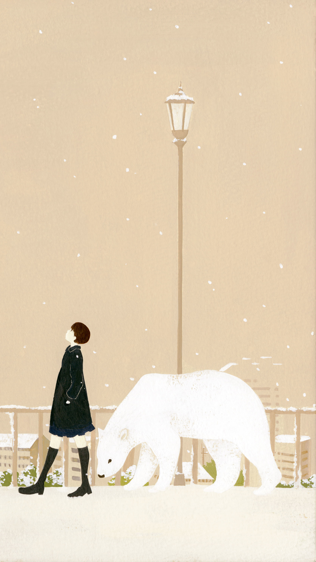Download mobile wallpaper Anime, Winter, Snow, Polar Bear, Original for free.