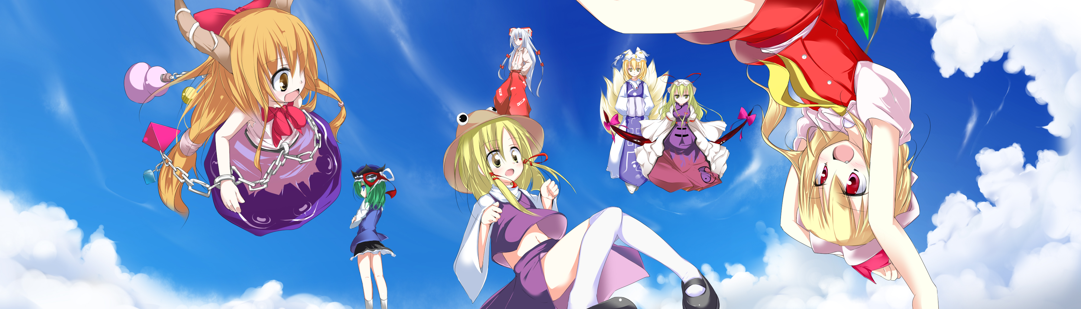 Descarga gratuita de fondo de pantalla para móvil de Animado, Flandre Escarlata, Touhou, Fujiwara No Mokou, Suika Ibuki, Suwako Moriya, Yukari Yakumo, Eiki Shiki.