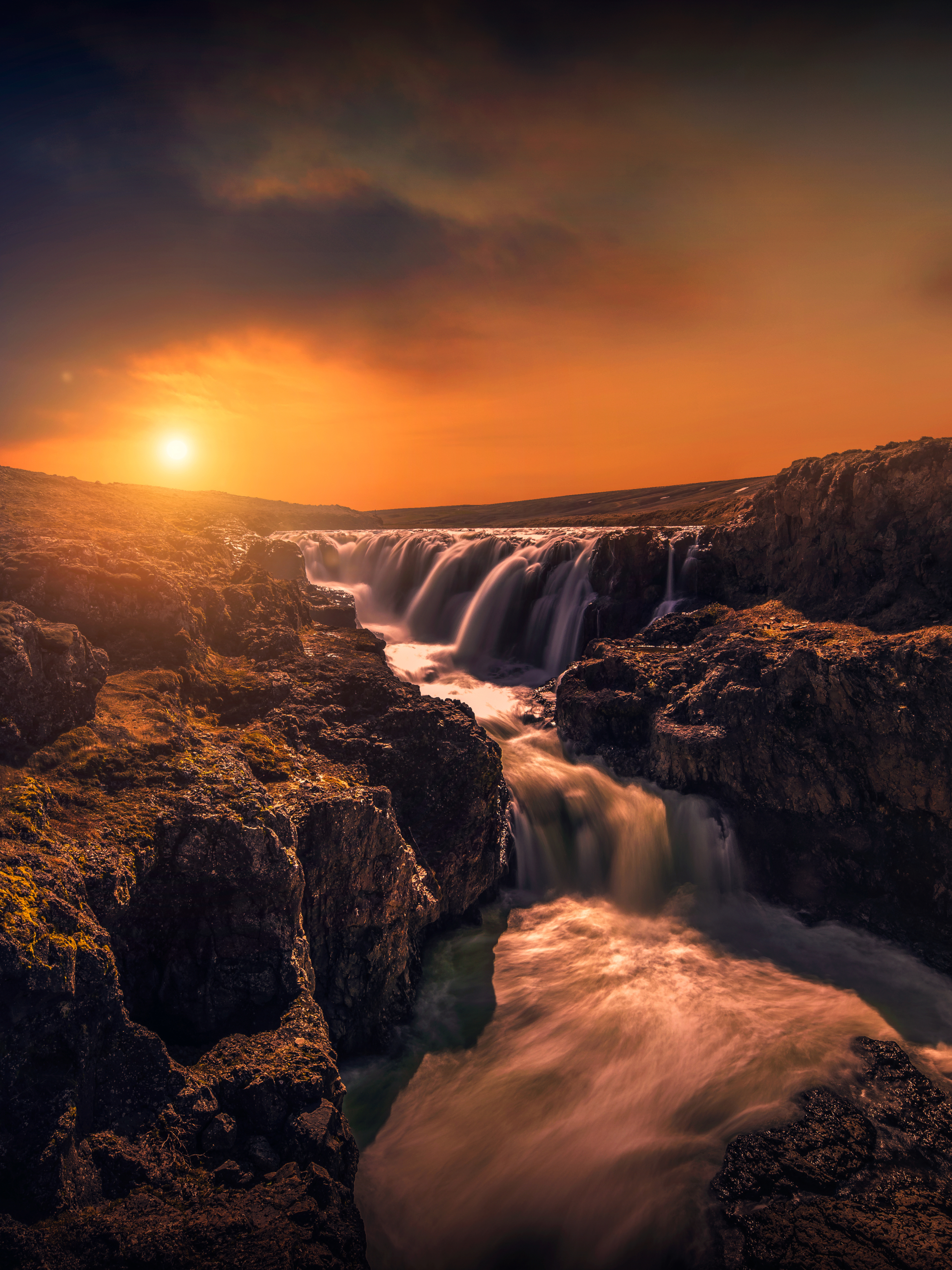 Handy-Wallpaper Natur, Wasserfälle, Wasserfall, Fluss, Sonnenuntergang, Erde/natur kostenlos herunterladen.