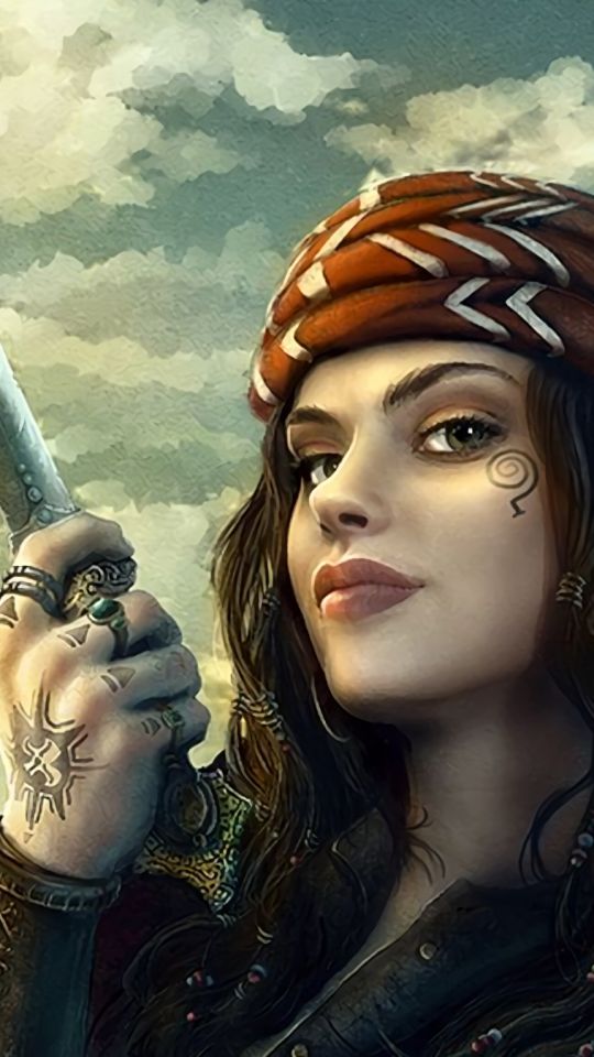 Download mobile wallpaper Fantasy, Tattoo, Pirate, Women Warrior, Woman Warrior for free.