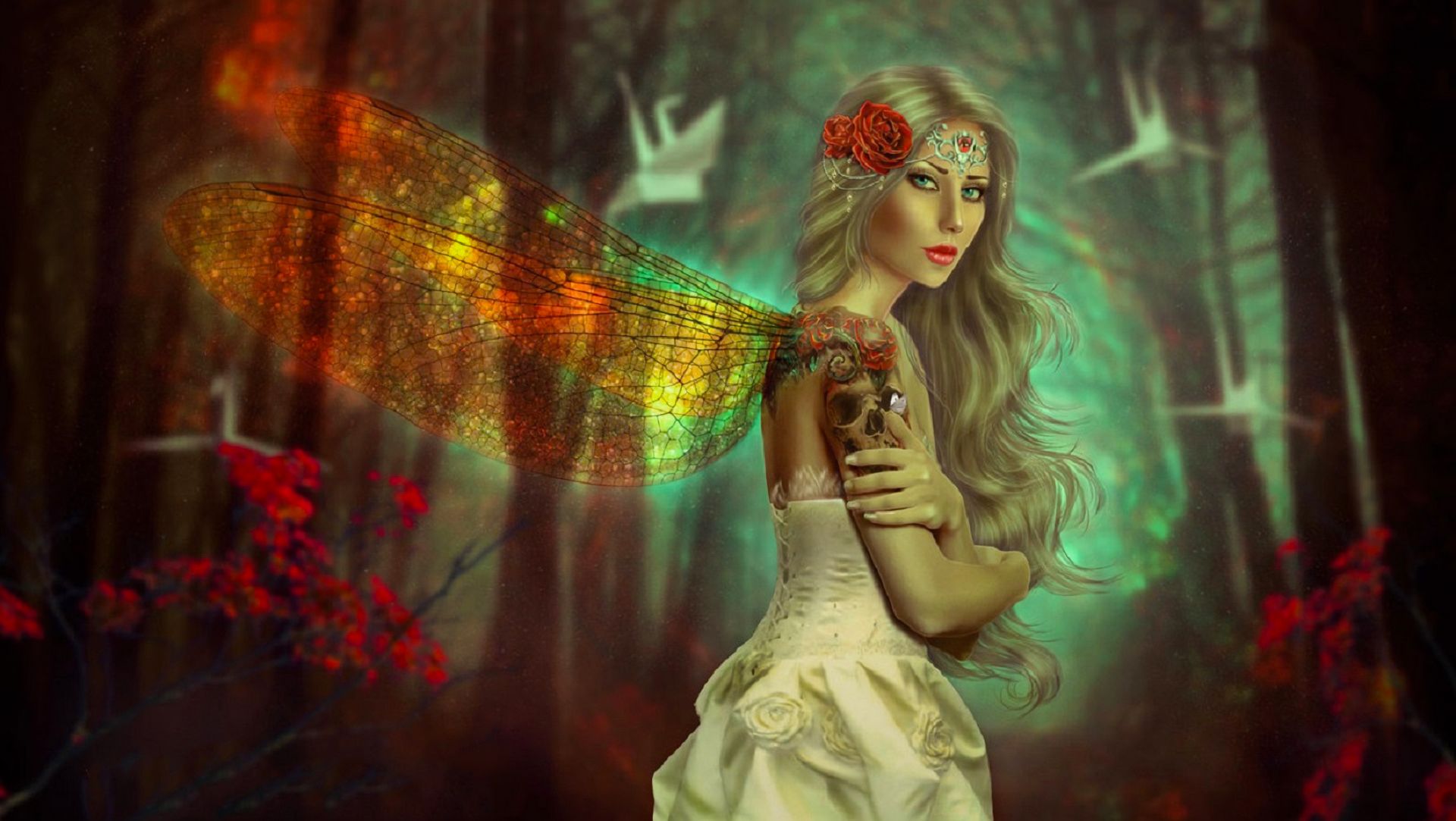 Free download wallpaper Fantasy, Forest, Wings, Blonde, Fairy on your PC desktop