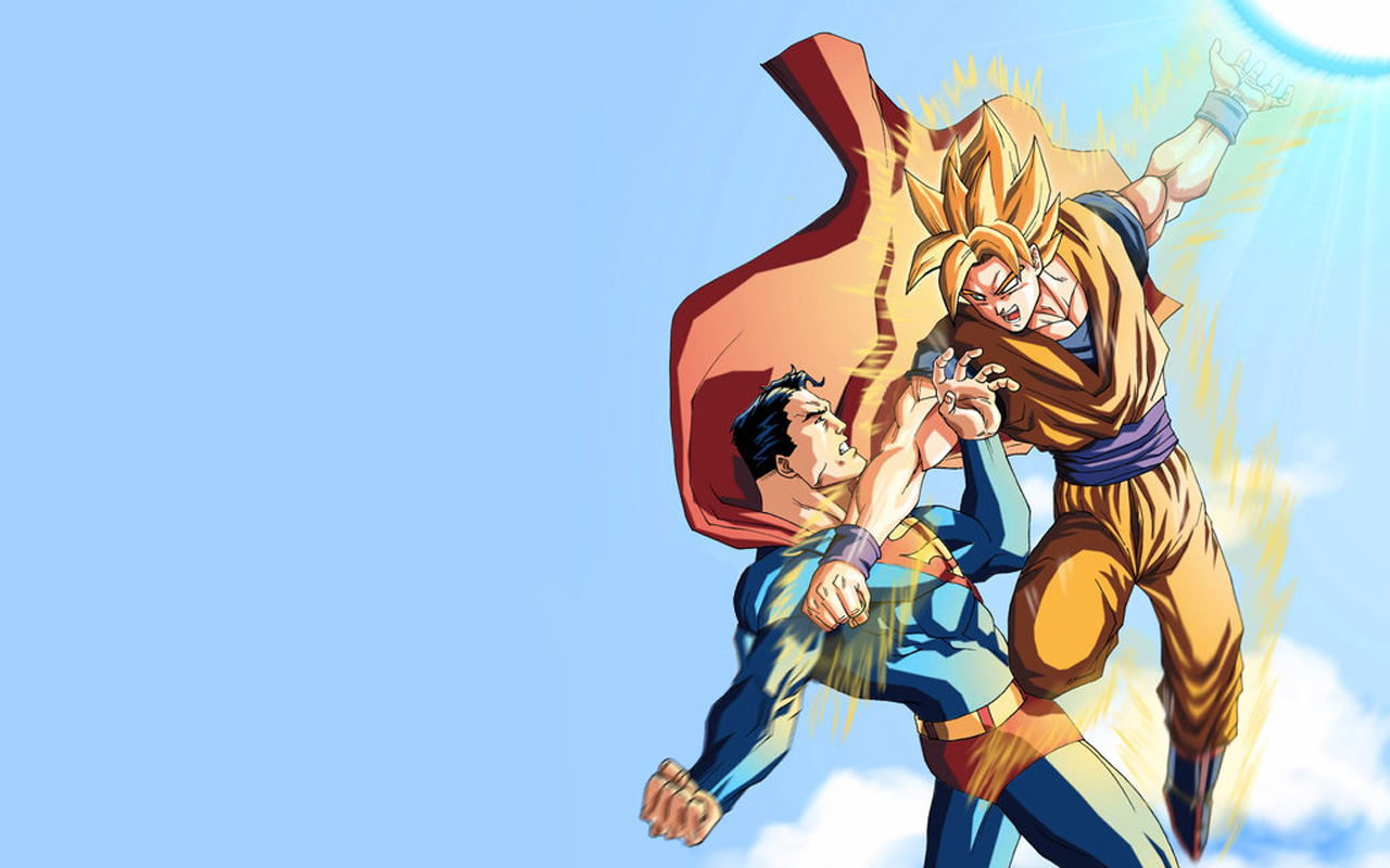 Baixe gratuitamente a imagem Anime, Crossover, Goku, Super Homen na área de trabalho do seu PC