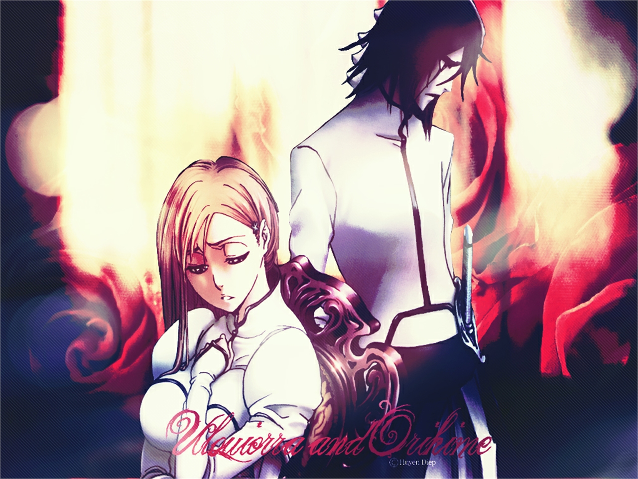 Handy-Wallpaper Bleach, Animes, Orihime Inoue, Ulquiorra Cifer kostenlos herunterladen.