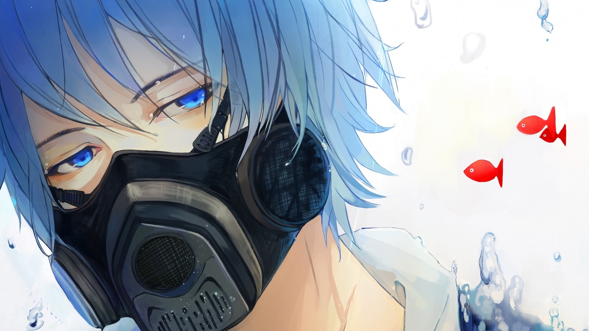 Free download wallpaper Anime, Gas Mask, Vocaloid, Blue Eyes, Kaito (Vocaloid) on your PC desktop