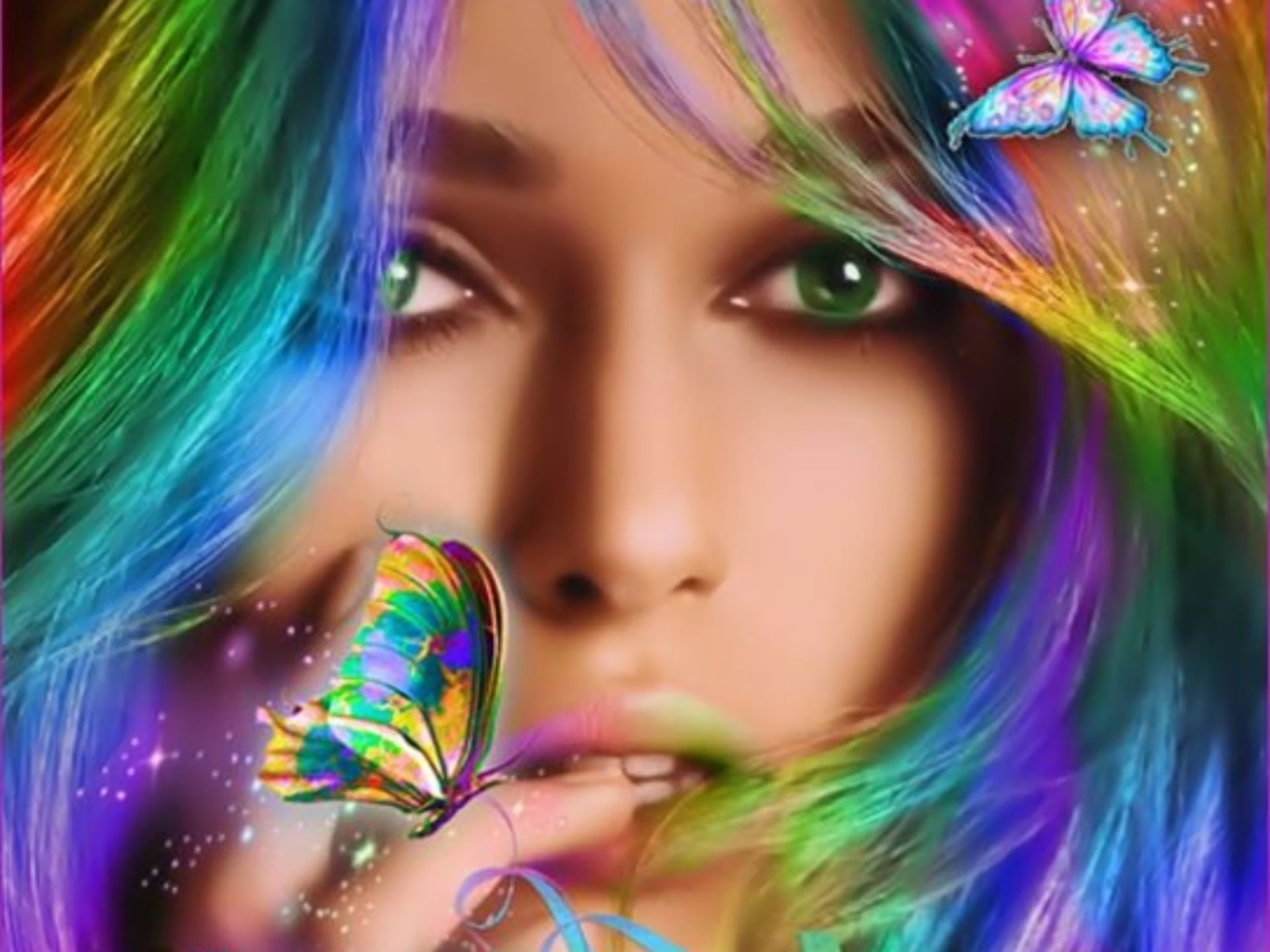 Laden Sie das Fantasie, Regenbogen, Schmetterling, Bunt, Frauen-Bild kostenlos auf Ihren PC-Desktop herunter