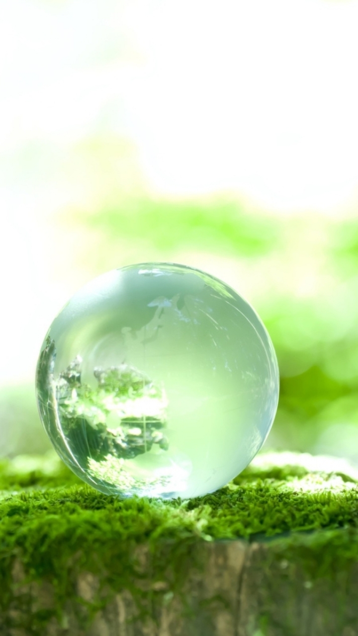 Download mobile wallpaper Earth, Glass, Moss, Spring, Marble, Sphere for free.