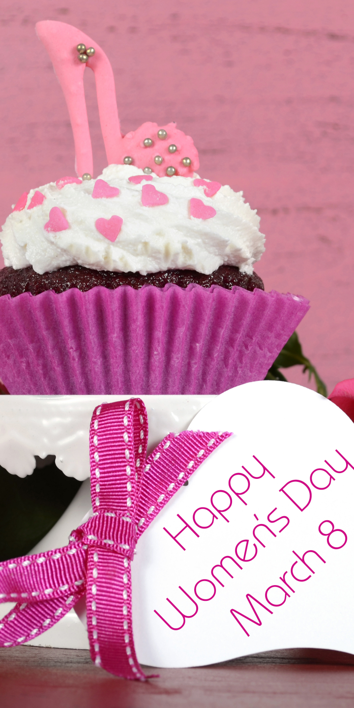 Handy-Wallpaper Feiertage, Blume, Rose, Cupcake, Internationaler Frauentag, Pinke Blume kostenlos herunterladen.