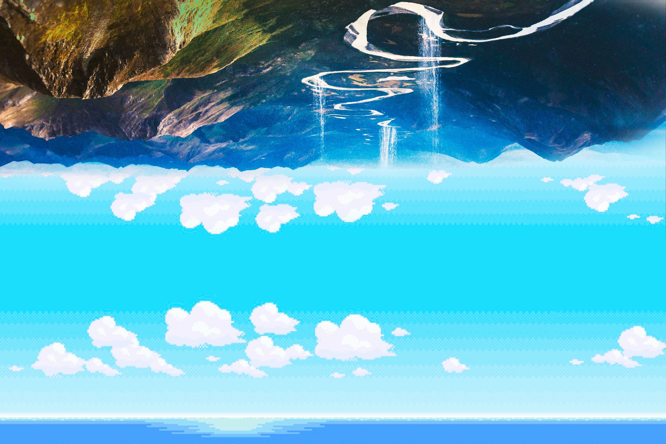 Скачать обои бесплатно Облака, Гора, Земля, Художественные, Пиксельная Графика картинка на рабочий стол ПК