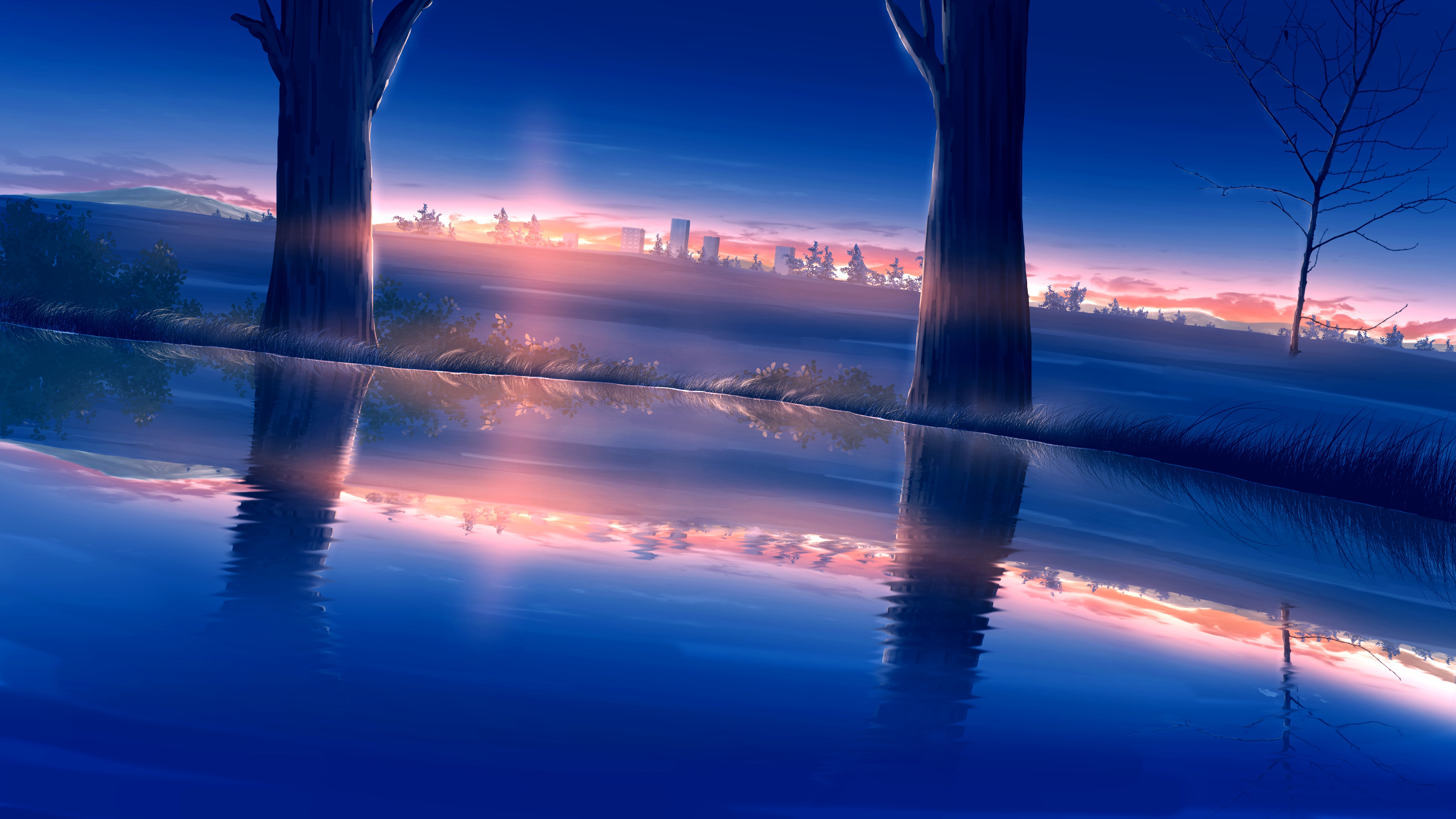 Free download wallpaper Anime, Winter, Water, Sunset on your PC desktop