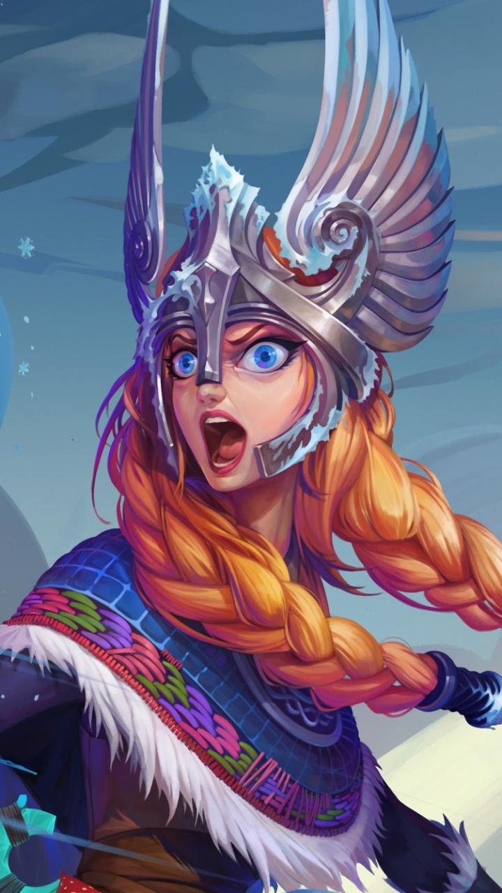 video game, dota 2, woman warrior, orange hair, crystal maiden (dota 2), valkyrie, blue eyes, braid, dota