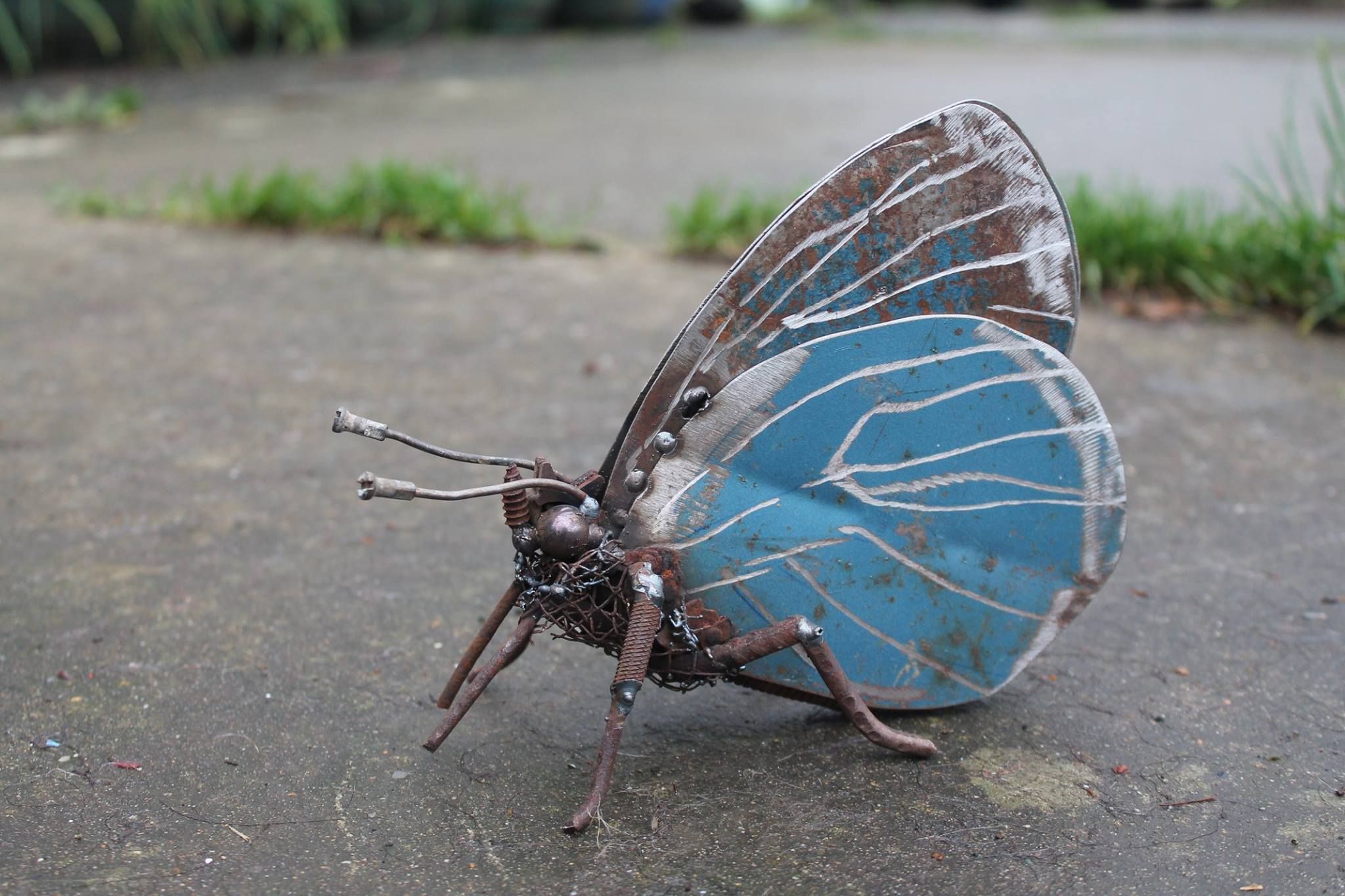 Download mobile wallpaper Butterfly, Sculpture, Man Made, Scrap Metal Art for free.