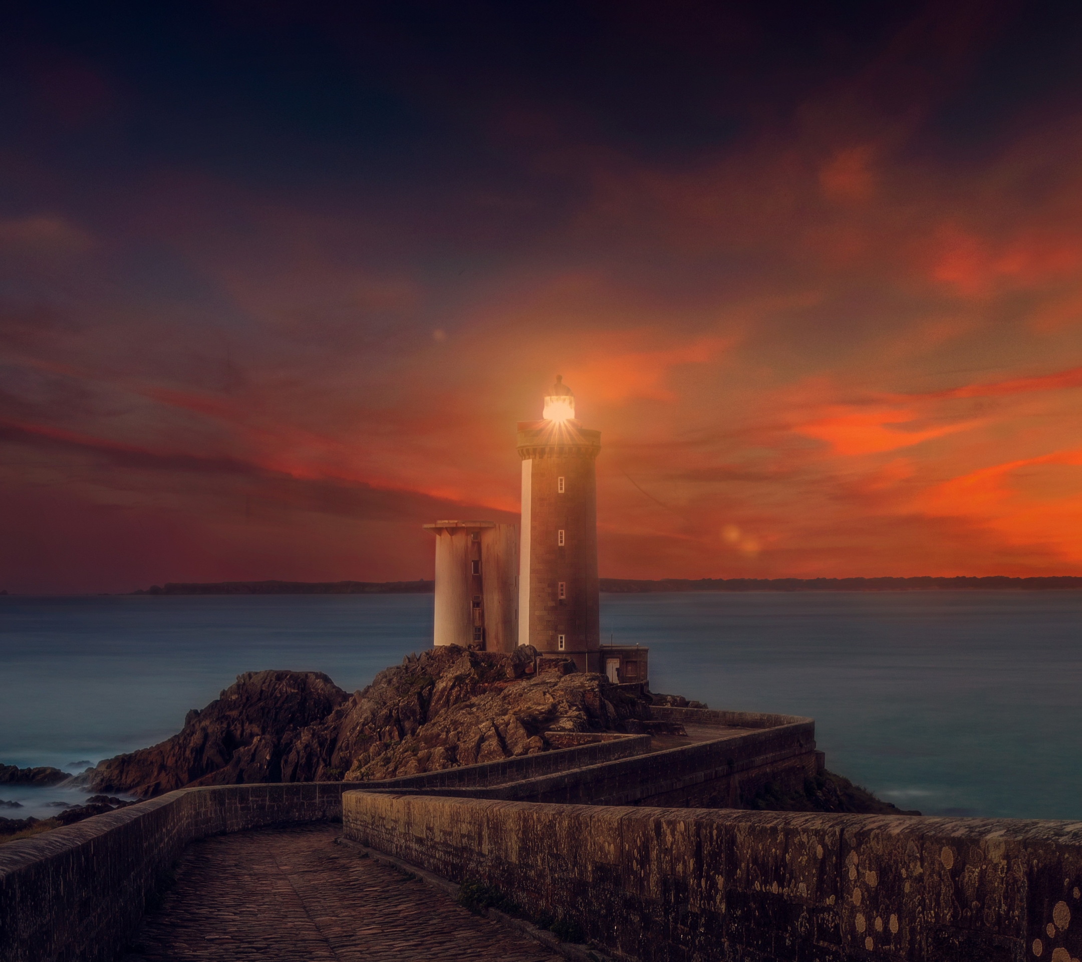 Free download wallpaper Sunset, Sky, Lighthouse, Man Made, Orange (Color) on your PC desktop