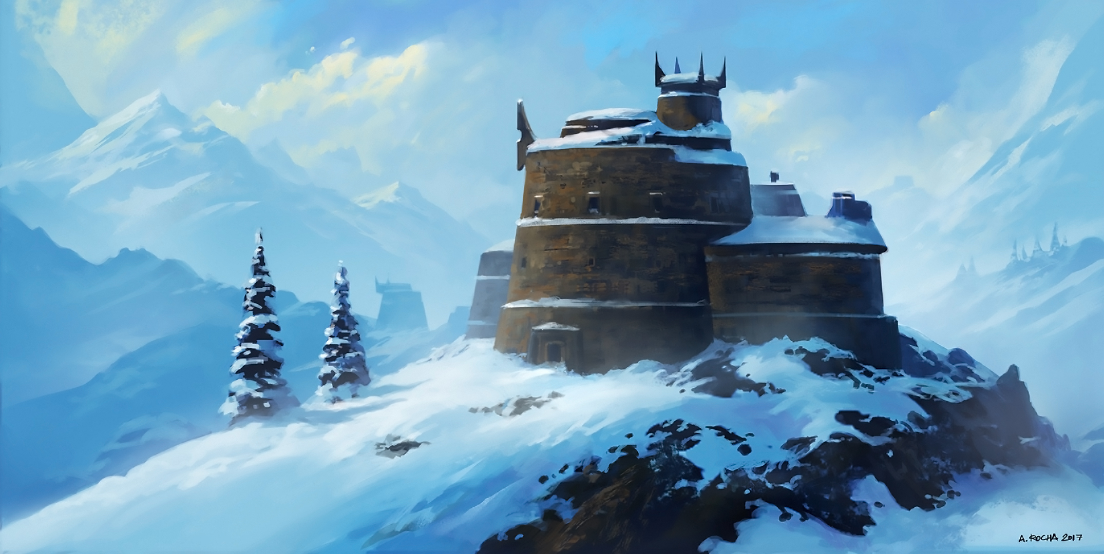 Baixe gratuitamente a imagem Fantasia, Neve, Montanha, Árvore, Construção na área de trabalho do seu PC