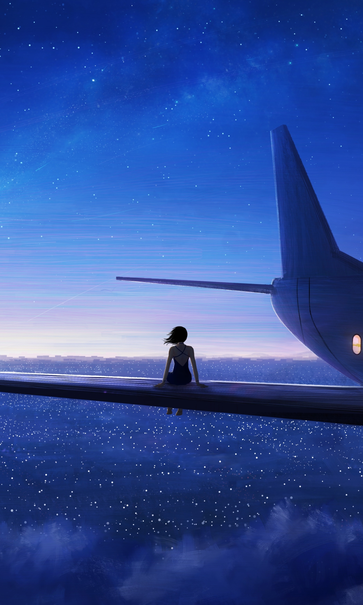 Download mobile wallpaper Anime, Sky, Starry Sky, Aircraft, Original, Shooting Star for free.