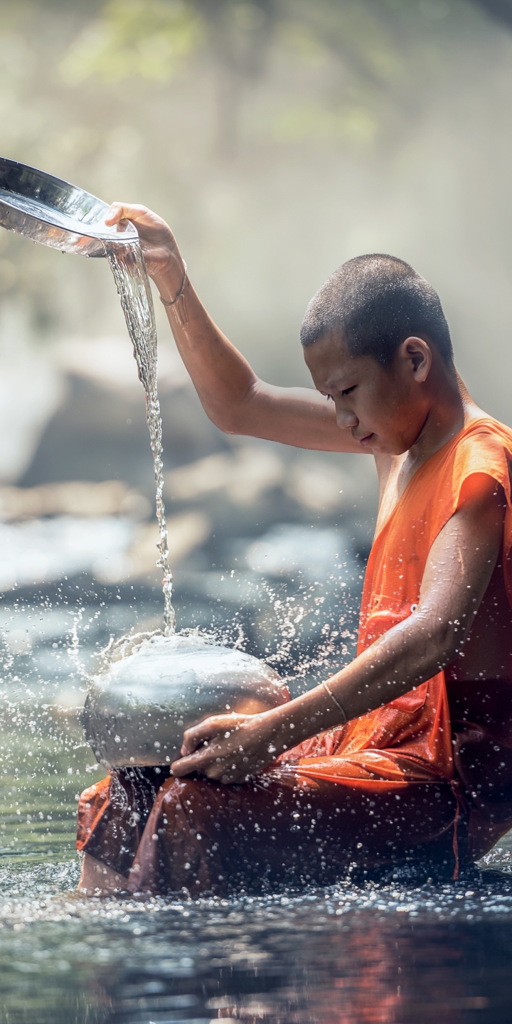 Download mobile wallpaper Water, Monk, Thailand, Religious for free.
