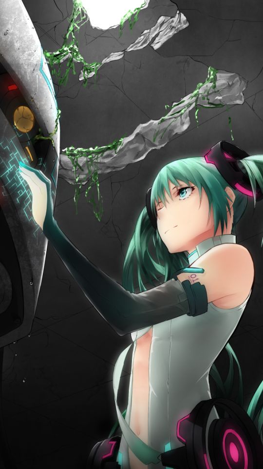 Descarga gratuita de fondo de pantalla para móvil de Vocaloid, Pelo Verde, Ojos Verdes, Guiño, Animado, Pelo Largo, Hatsune Miku, Naufragio.