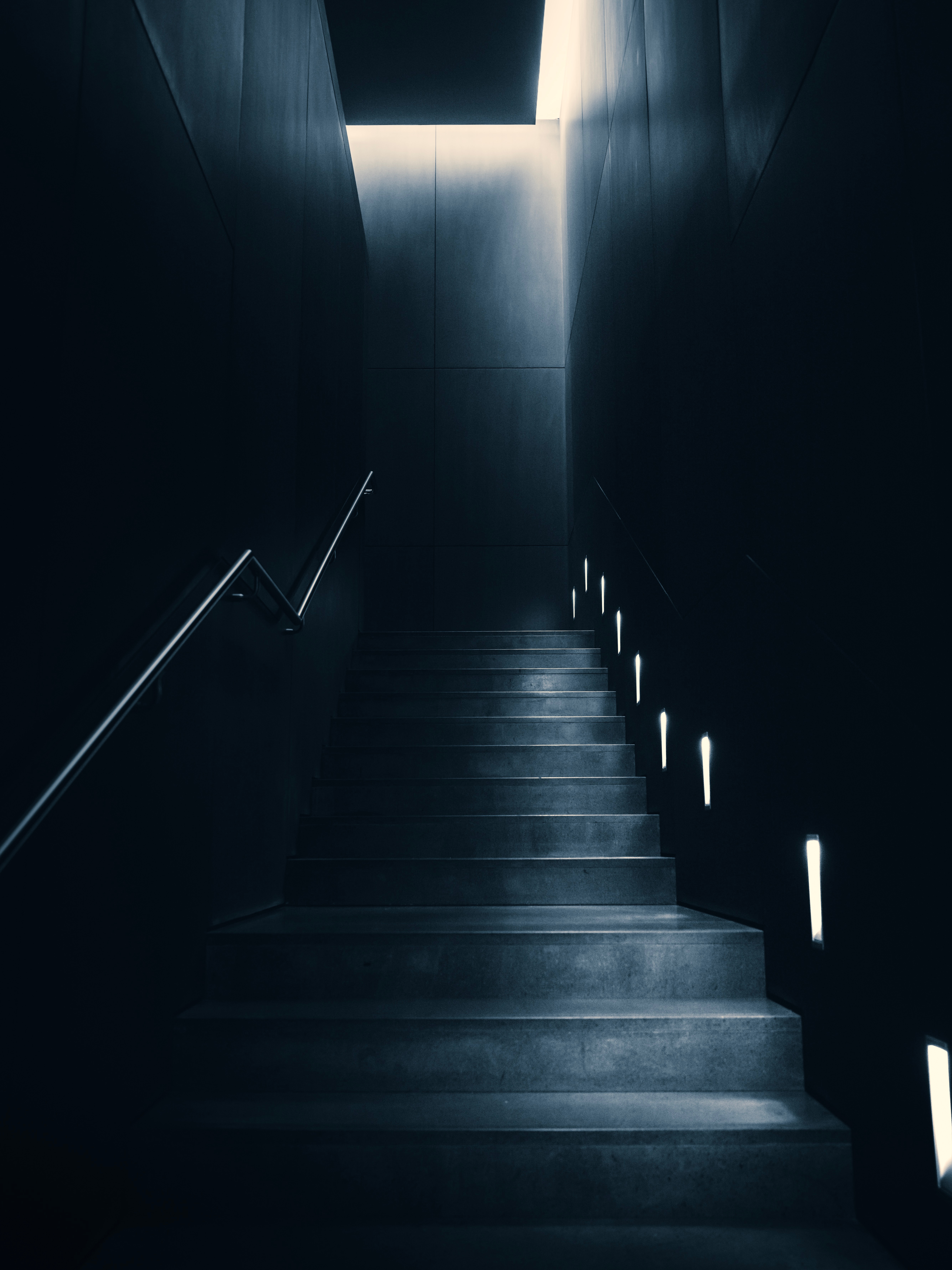 stairs, backlight, dark, illumination, ladder, premises, room, lighting